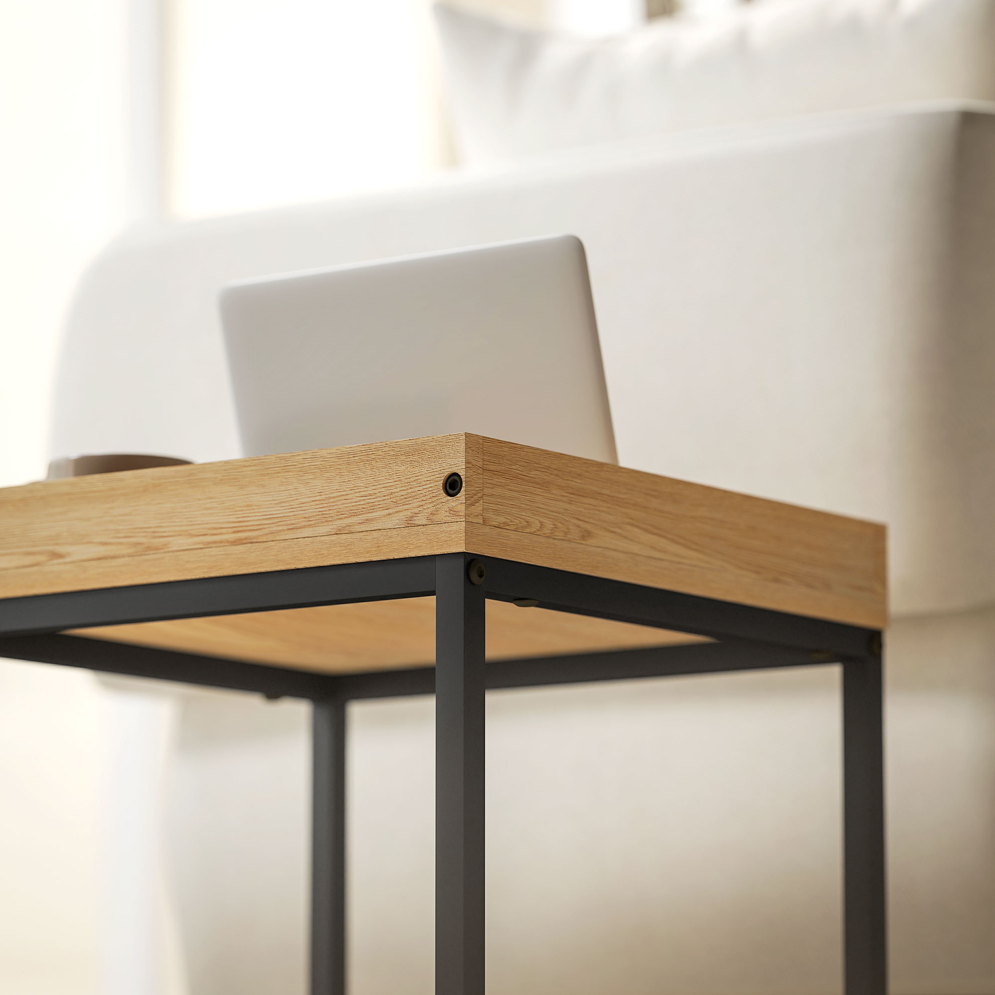 moderner Couchtisch, 2er-Set Sofatisch, für kleine Räume, Quadratisch, MDF, Metall, Schwarz