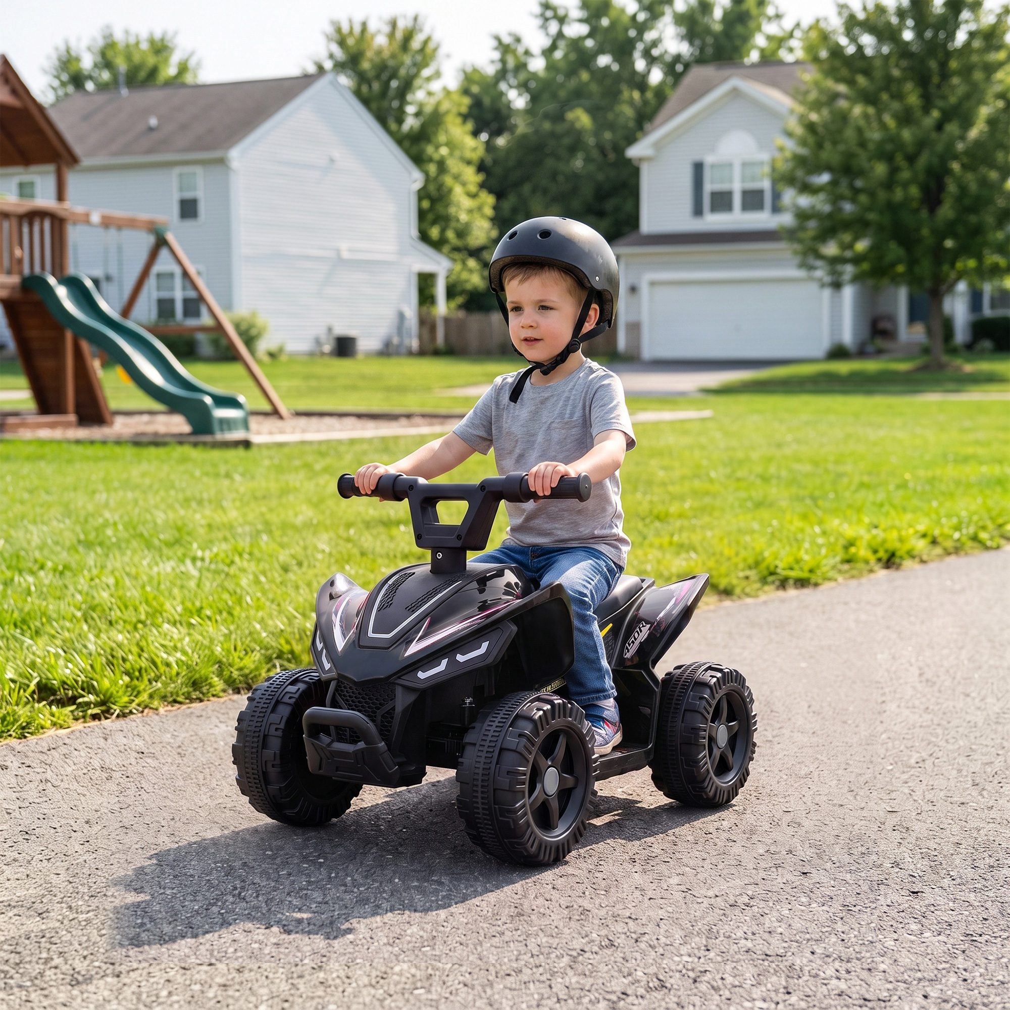 Kinder Quad Elektro 6V Kinderquad mit Lithium-Akku Vorwärtsfunktion Lenkerknopf-Steuerung 1,5-2 Jahre Schwarz
