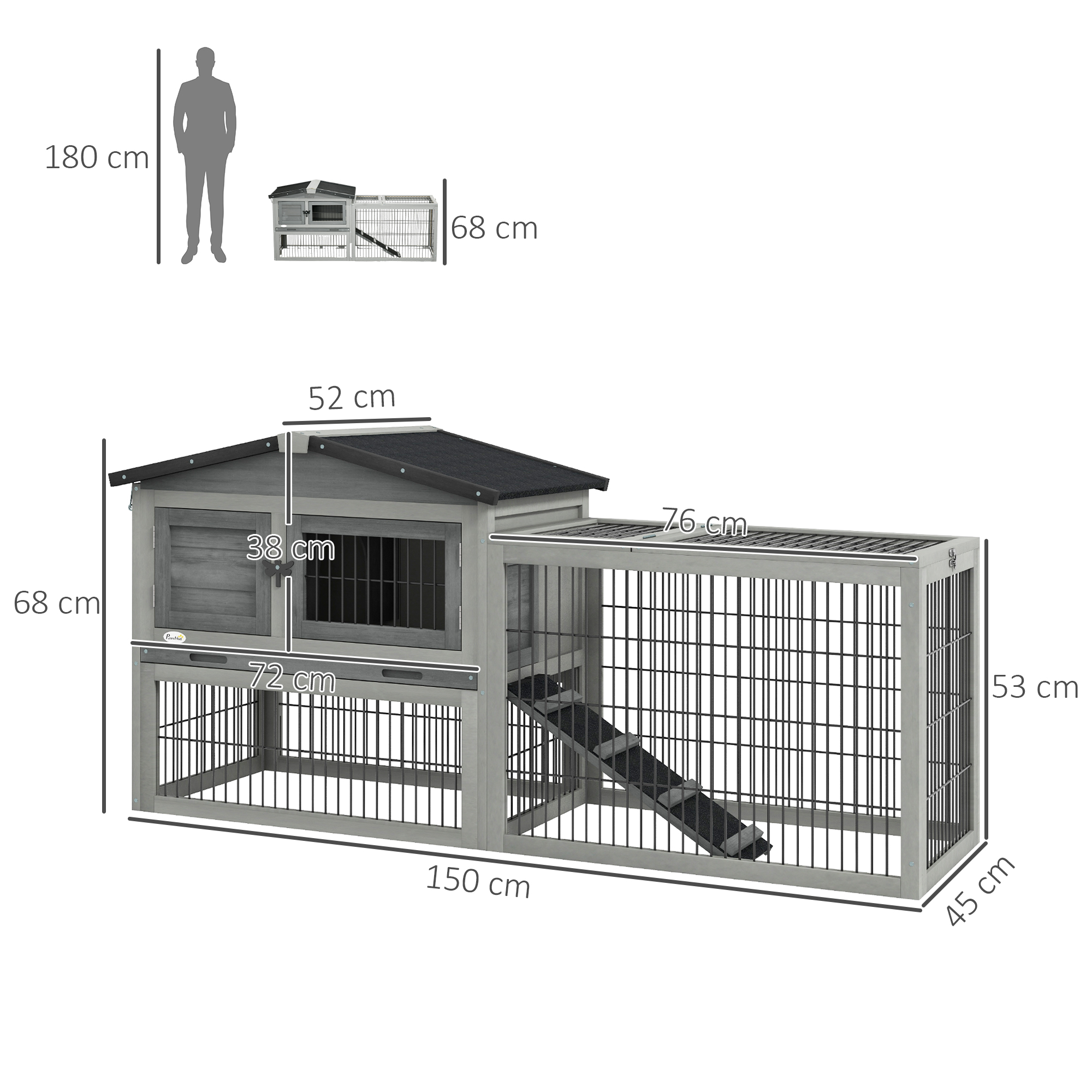 Kleintierstall kleintierkäfig mit Freigehege Meerschweinchenstall Freilaufgehege Grau