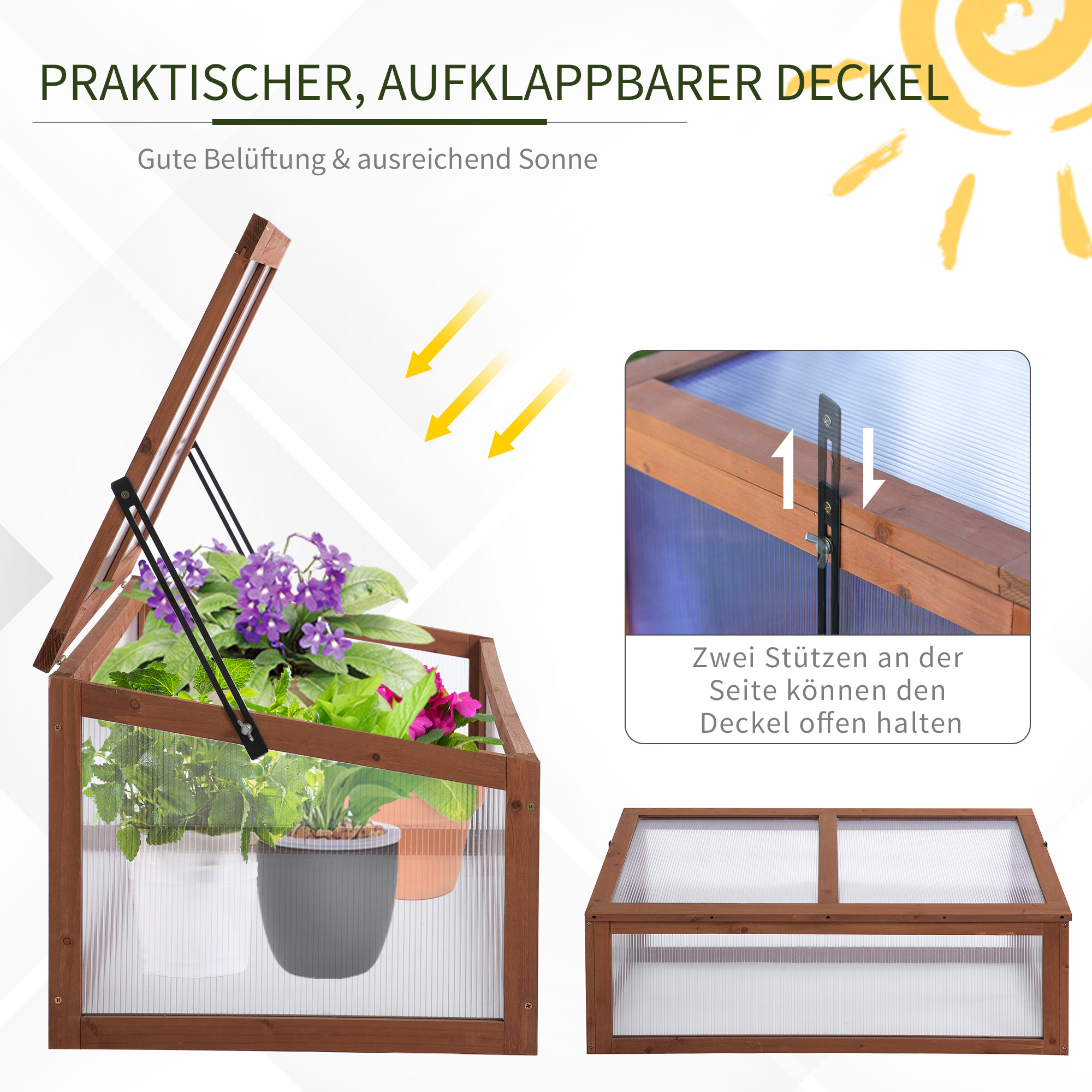 Mini-Gewächshaus, Kleines Gewächshaus für den Garten, mit PC-Platten, Gute Lichtdurchlässigkeit, 100L x 65B x 40H cm