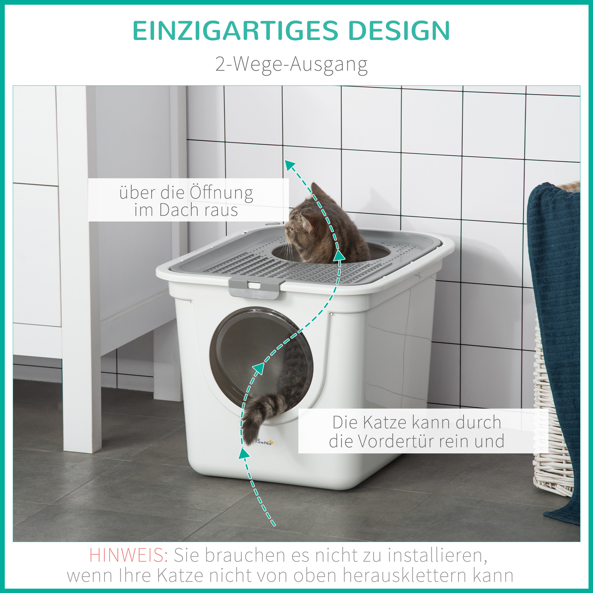 Katzenklo, 2-Wege-Katzenklo, inkl. Streuschaufel, Weiß + Grau