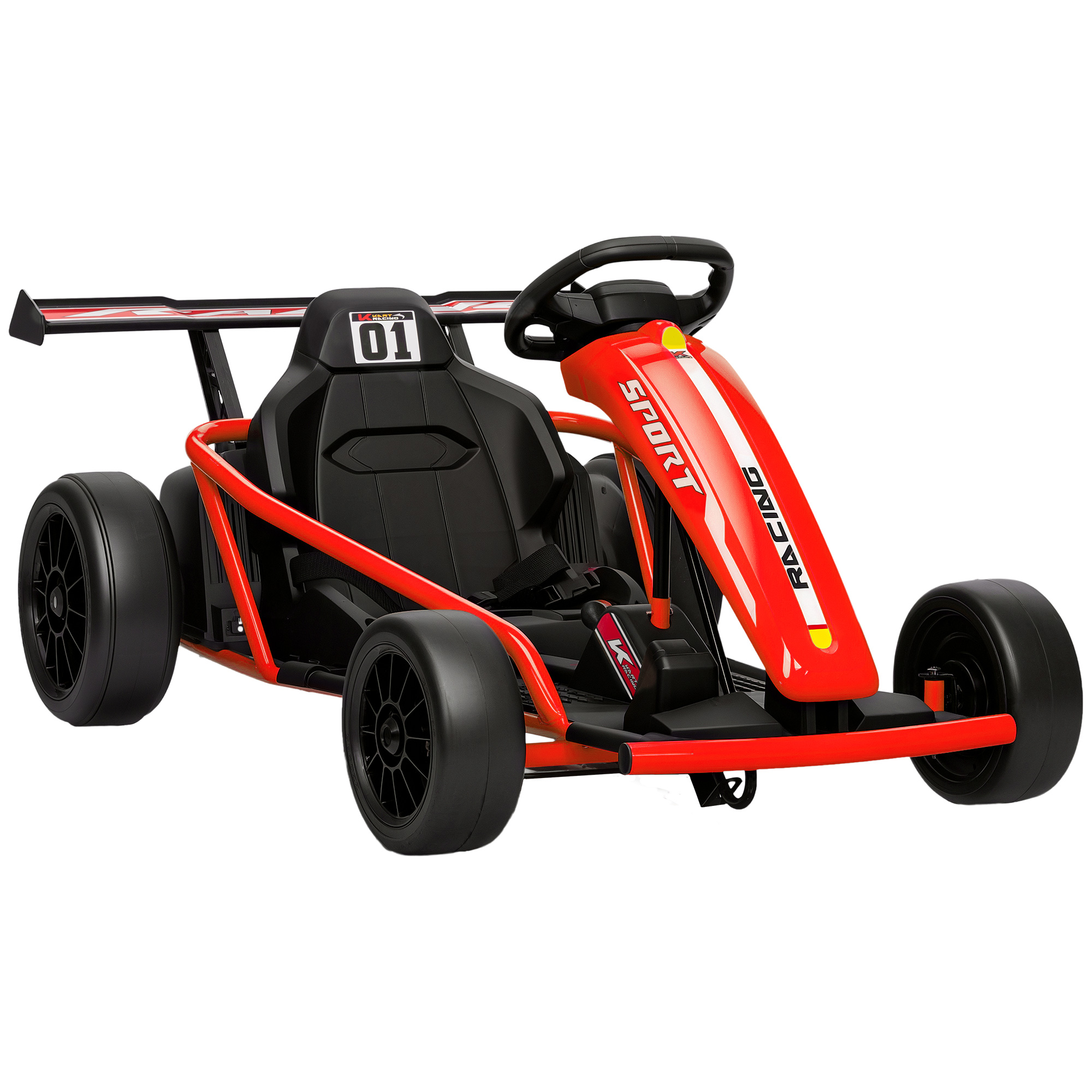 24V Elektro-Go-Kart zum Fahren und Driften, Nylon-Reifen, Sicherheitsgurt, Hupe, Musik für 8-12 Jahre Rot