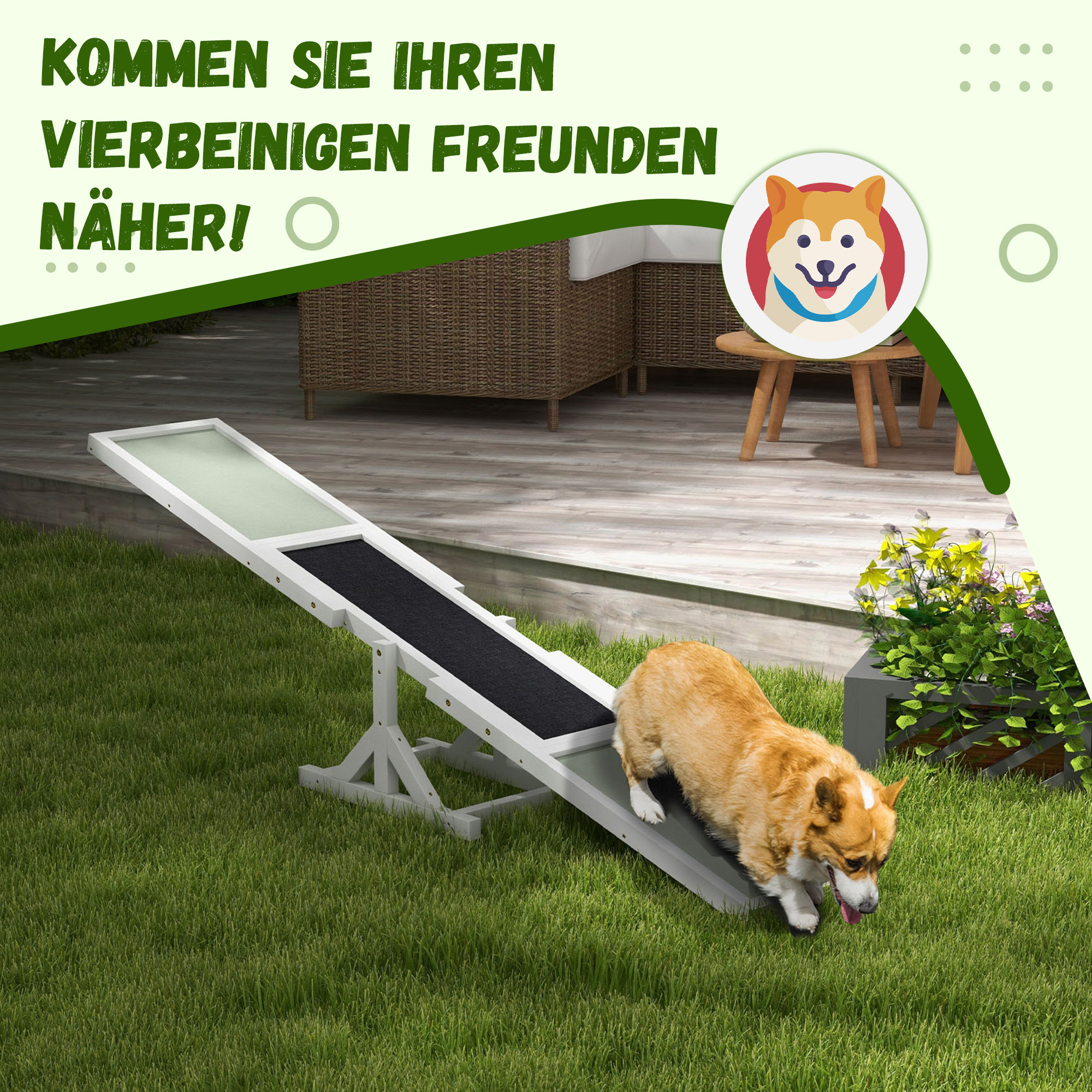 Hundewippe für Agility Training, rutschfest, bis 50 kg belastbar, 180 x 30 x 30 cm