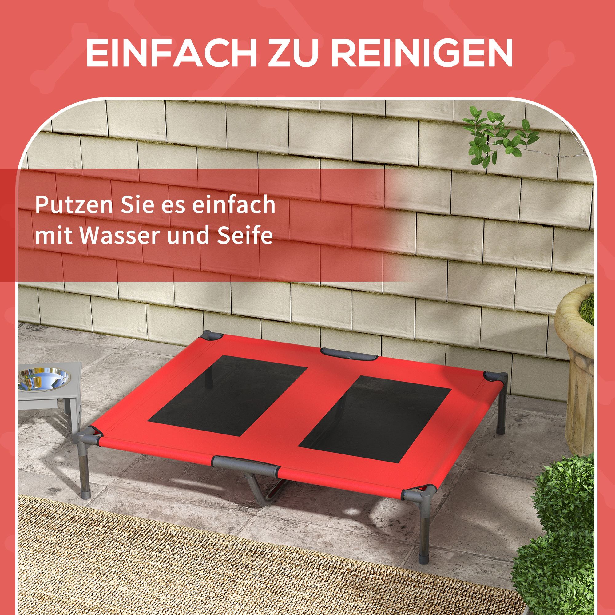 Hundebett, Hundeliege, robust, erhöht & wetterfest, bis 50 kg, 92x76x18cm, Rot