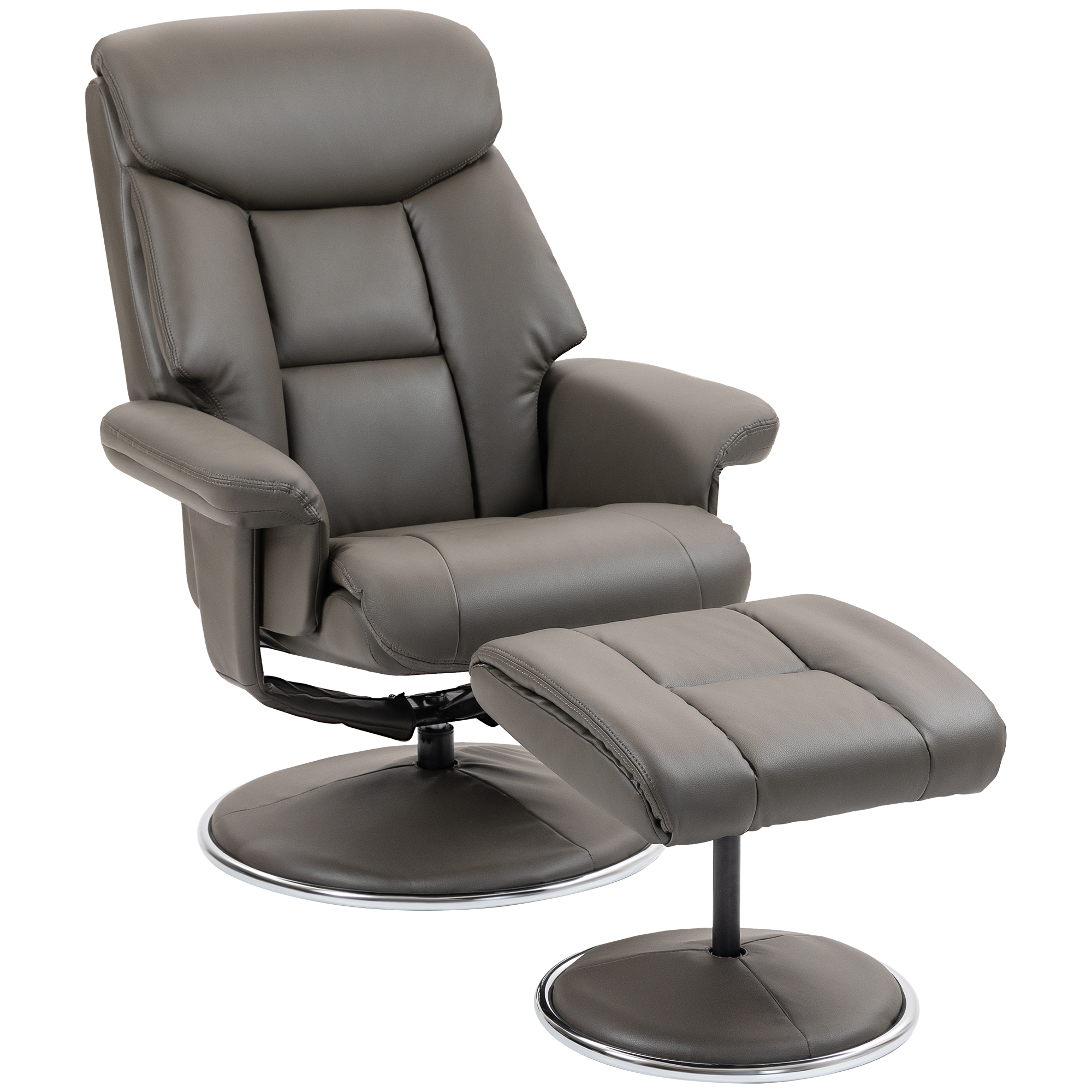 Relaxsessel mit Hocker, Rückenlehne verstellbar, Kunstleder, bis 150 kg, Grau