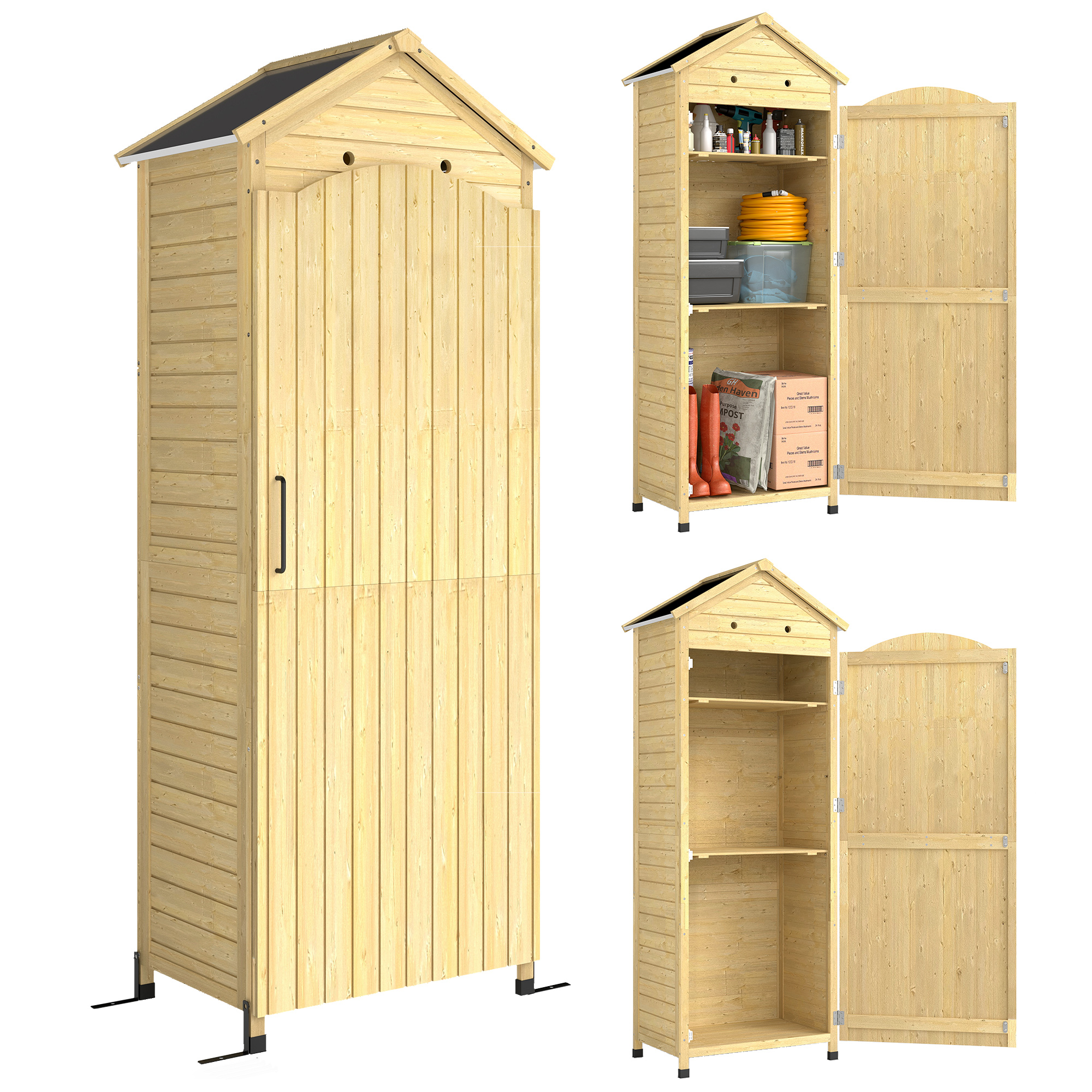 Gartenschrank Holz extra hohe Geräteschuppen mit verstellbar Ablage magnetisch Tür galvanisiert Dach Belüftung