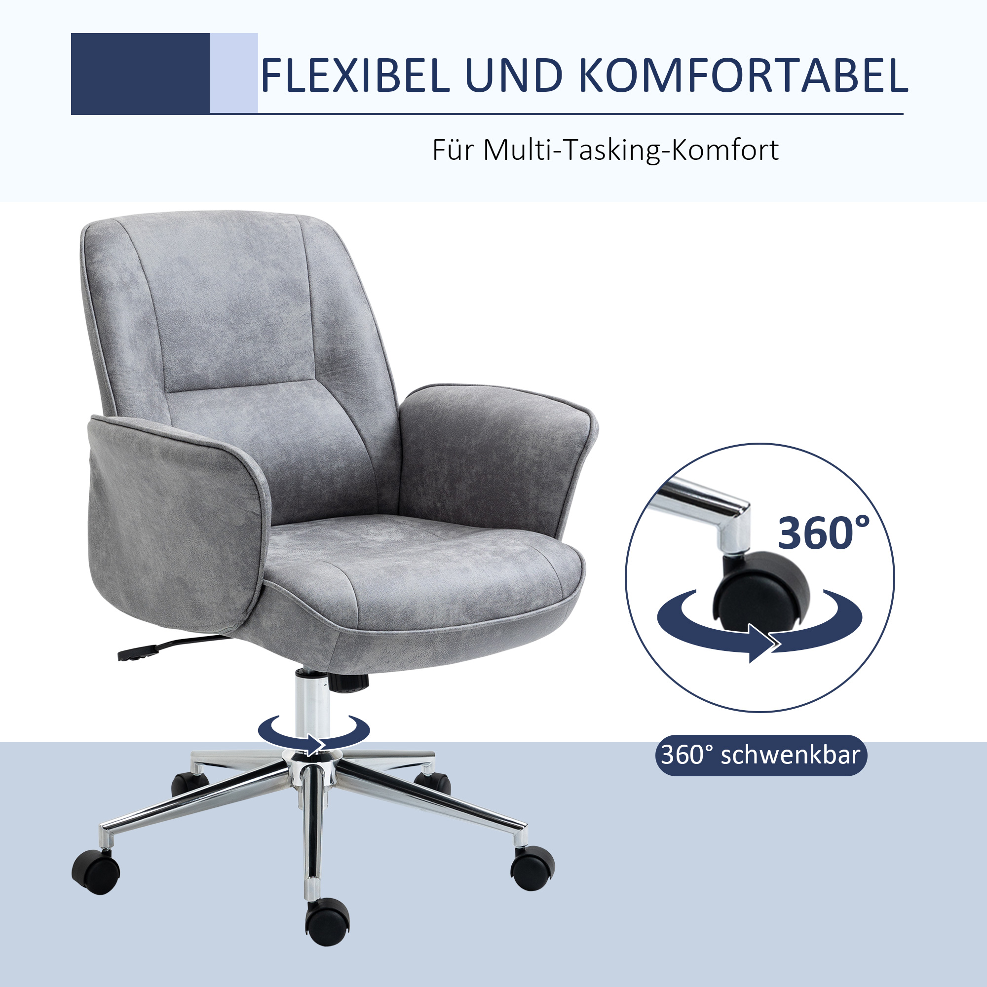 Bürostuhl mit Wippfunktion Schreibtischstuhl höhenverstellbarer Drehstuhl ergonomischer Arbeitsstuhl modern Belastbar bis 120 kg Mikrofaser Hellgrau 67 x 69 x 92-102 cm