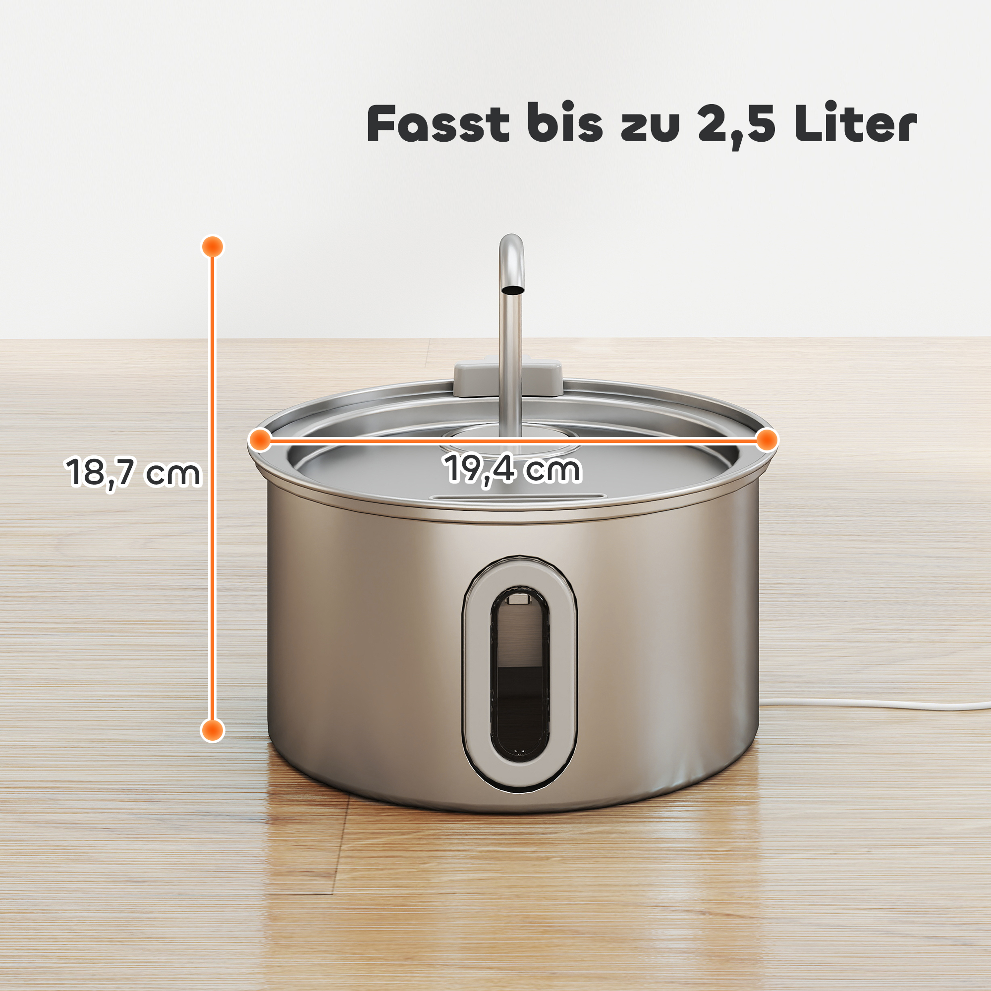 Katzenbrunnen 2,5L Trinkbrunnen für Katzen mit leiser Pumpe LED Aktivkohlefilter 19,4 x 19,4 x 18,7 cm