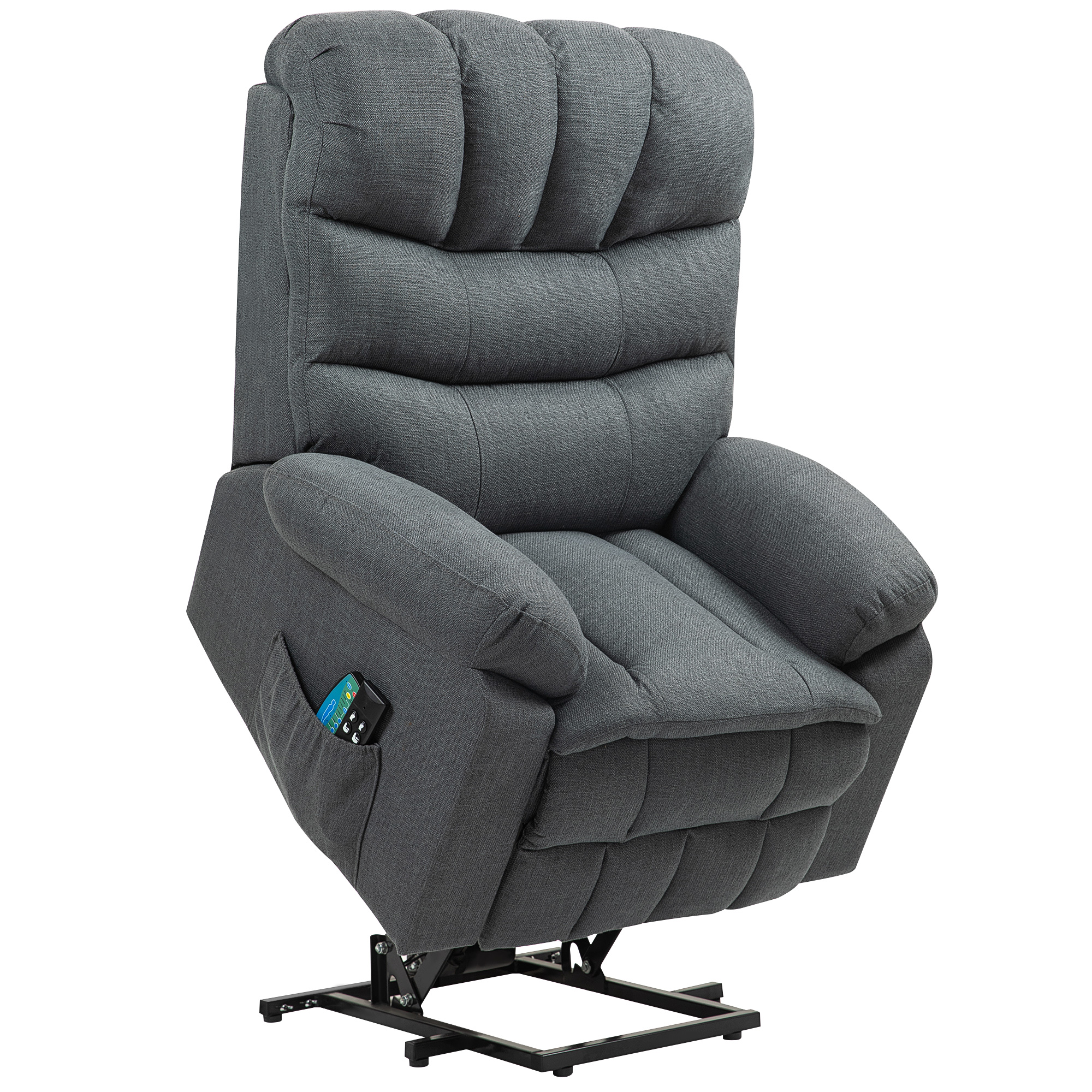 Aufstehsessel, elektrischer Liegesessel mit Massagefunktion, Polstersessel mit Aufstehfunktion, Metall, Stoff, Grau