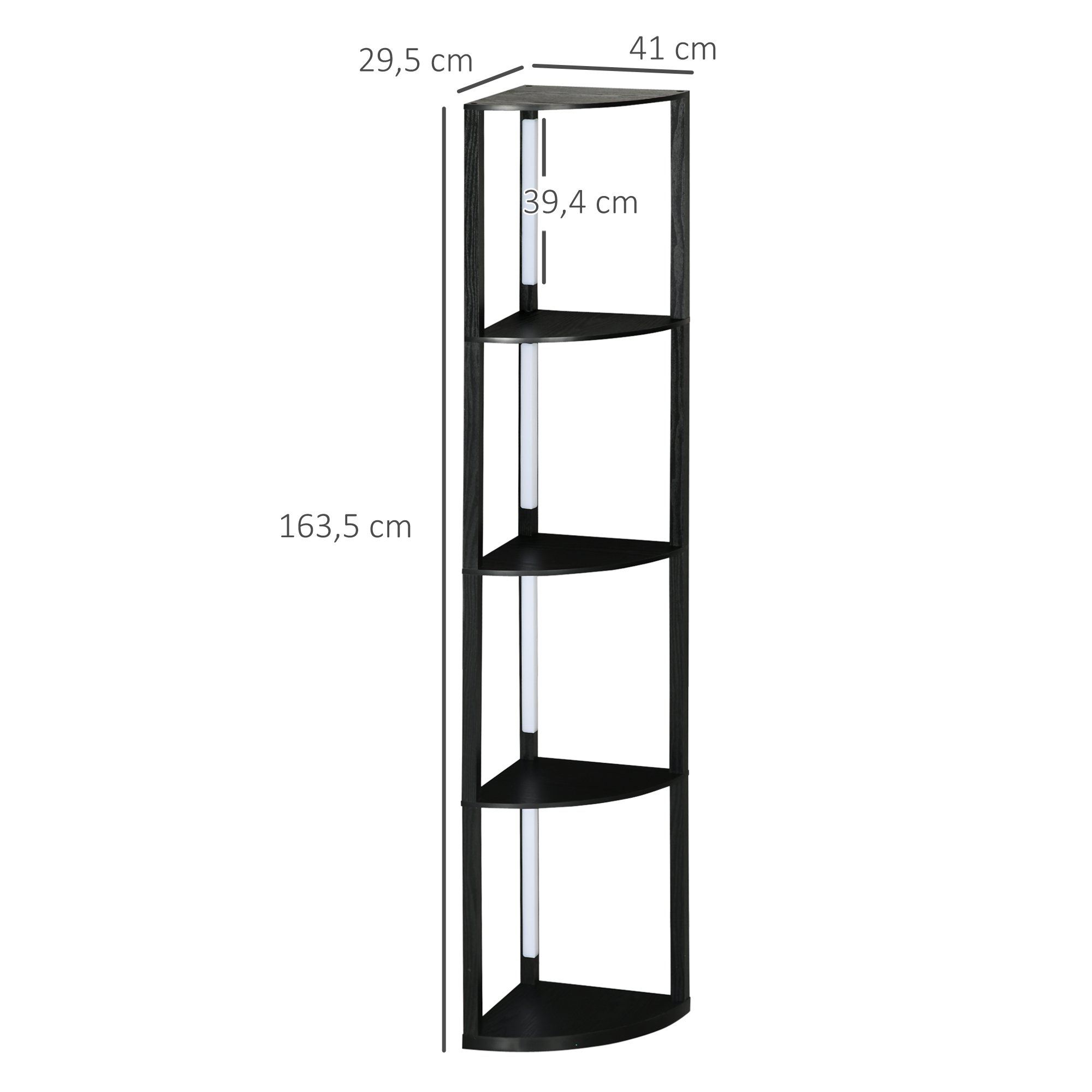 LED Standleuchte, Eckregal, dimmbar, 4 Ablagen, warmweißes Licht, 41x30x164cm, Schwarz