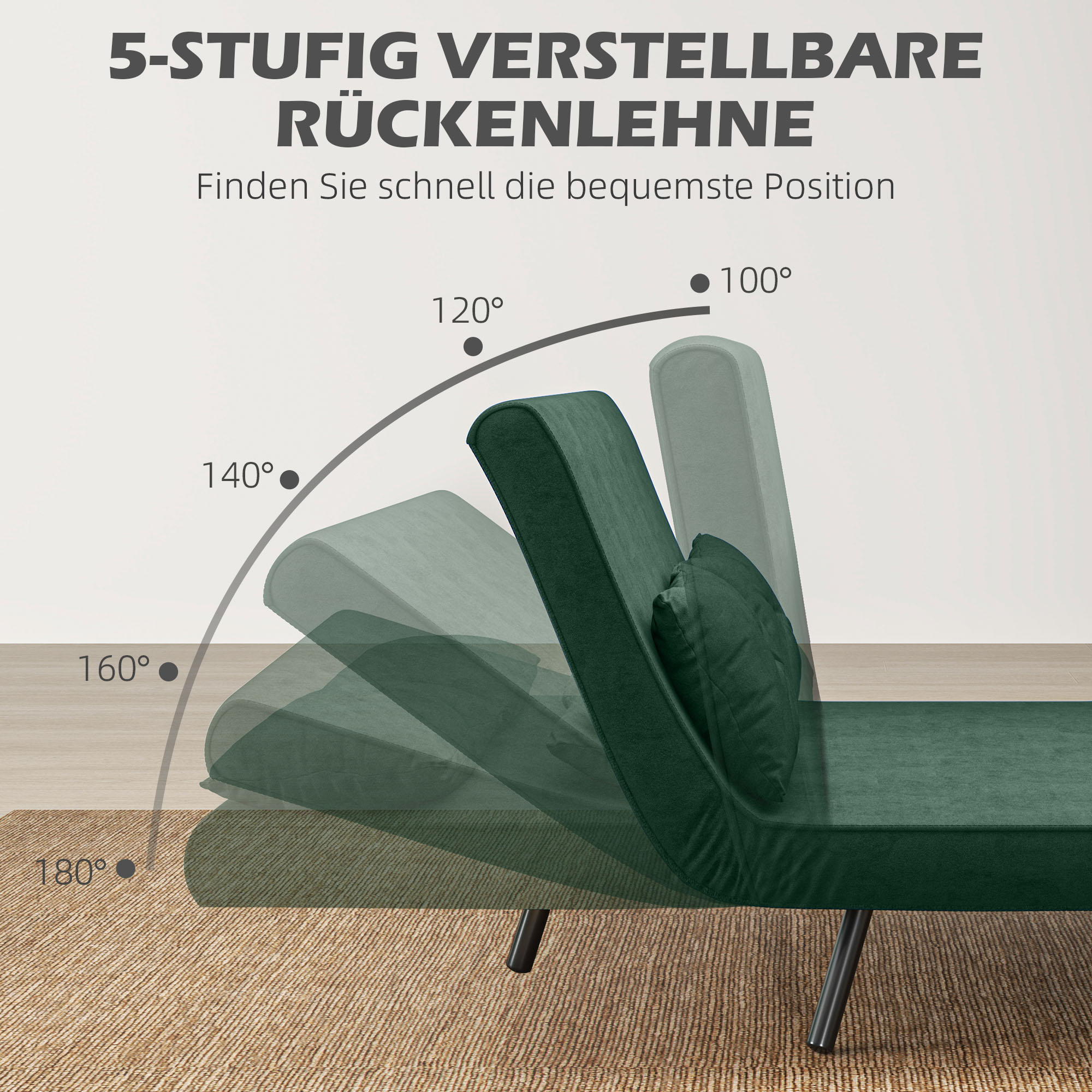 Schlafsofa 2er-Sofa Samtsofa, Schlaffunktion, inkl. 2 Kissen, Samtoptik, Natur + Grün