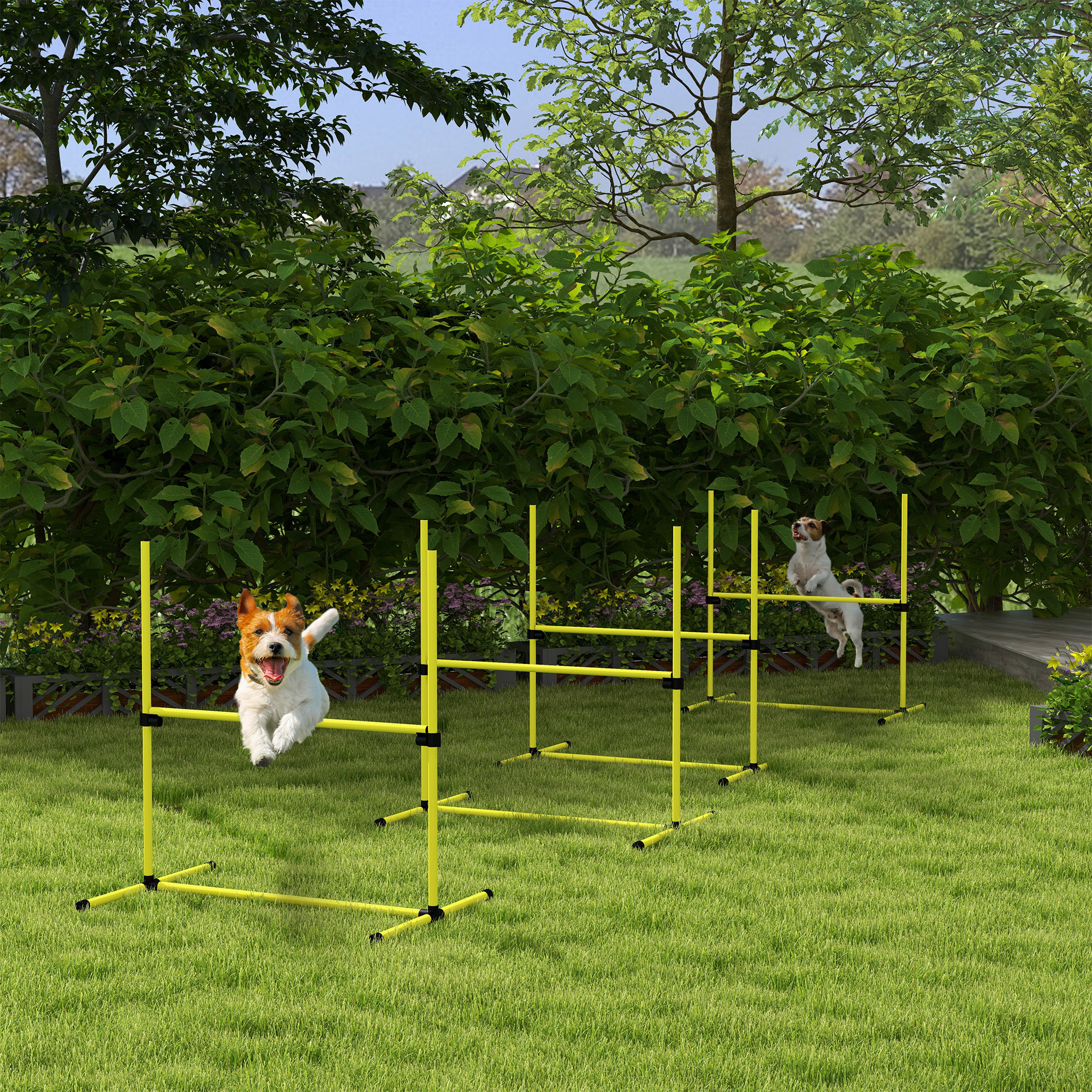Hunde Agility-Set, Hürden/Slamonstangen/Bodenstangen, Tragetasche, robust, Gelb