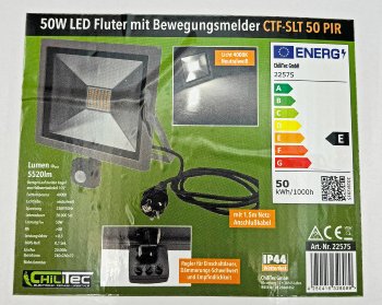 LED-Fluter SlimLine "CTF-SLT50 PIR" / 50W, IP44, 5220lm, 4000K, Bewegungsmelde