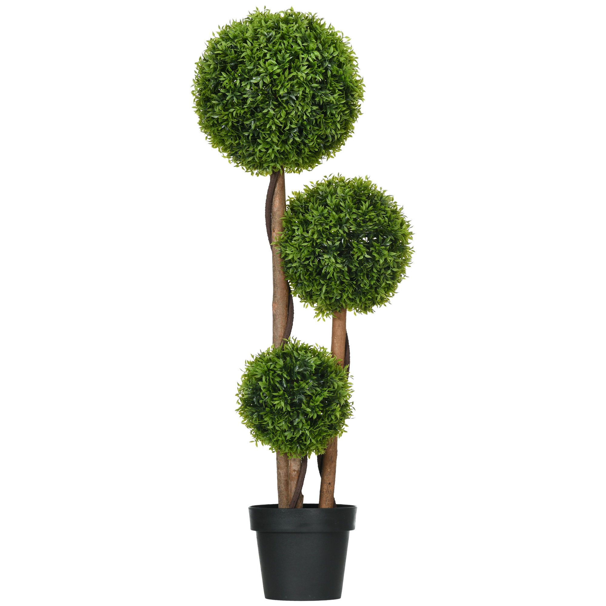 Künstlicher Buchsbaum groß 110cm, UV-beständige Kunstpflanze mit 3 Kugeln für Wohnzimmer Schlafzimmer Büro Garten