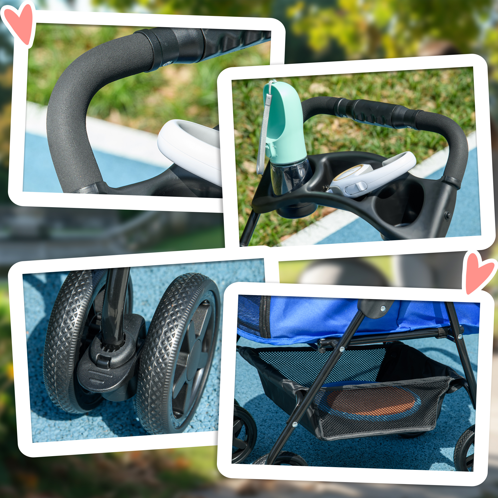 Hundebuggy Hundewagen bis 4 kg Klappbar Netzfenster Bodenkorb Becherhalter abnehmbares Dach blau 67 x 45 x 96 cm