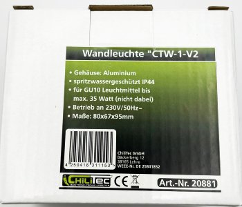 Außen-Wandleuchte "CTW-1" / für 1x GU10, IP44, Gehäuse schwarz