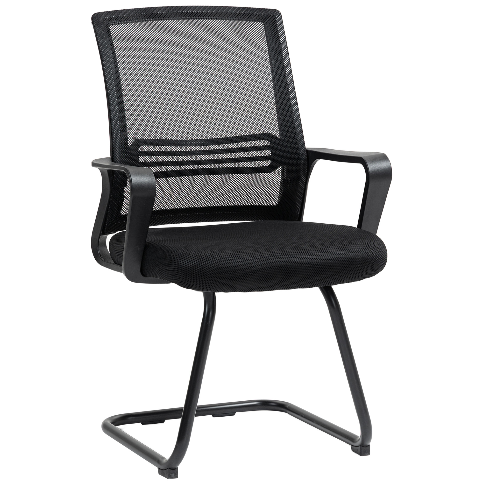 2er-Set ergonomische Schreibtischstühle ohne Rollen, gepolsterte Konferenzstühle mit Kufengestell für Wartezimmer und Empfang, Schwarz