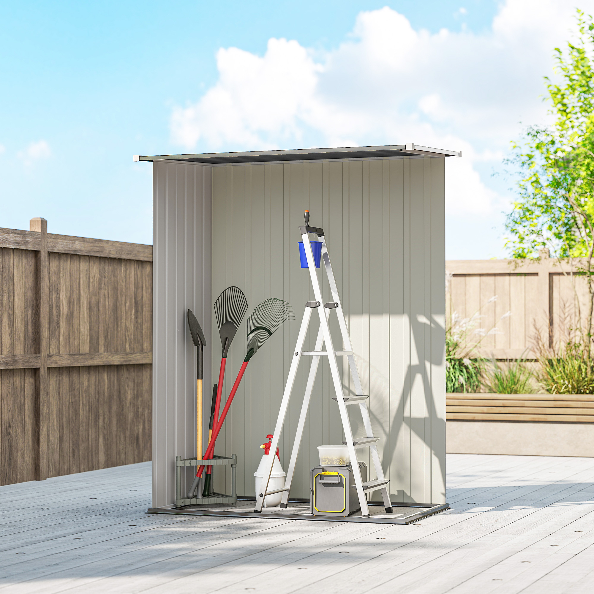 Metall Gerätehaus 1,07 m² 142 x 86 x 189 cm Geräteschuppen mit Pultdach Abschließbarer Tür, wetterfest Gartenhaus Outdoor Garten Schuppen für Hinterhof Außenbereich Dunkelgrau