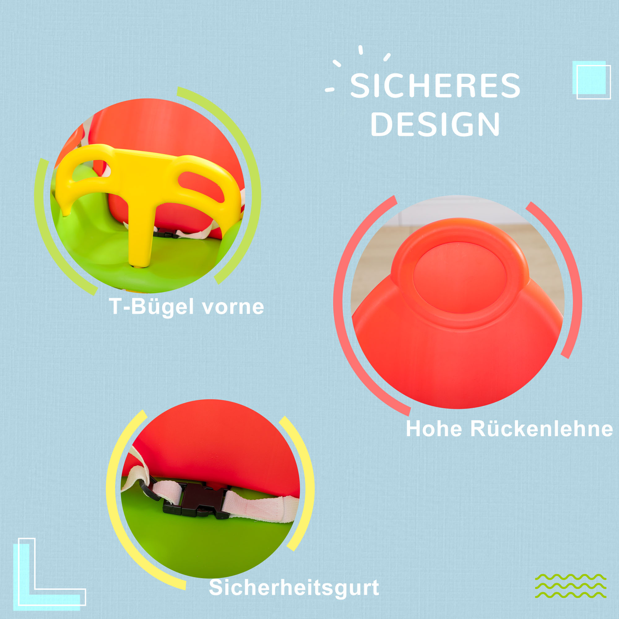 3-in-1 Babyschaukel, Sicherheitsgurt, längenverstellbare Seile, für In- und Outdoor, grün, 48 x 34 x 180 cm