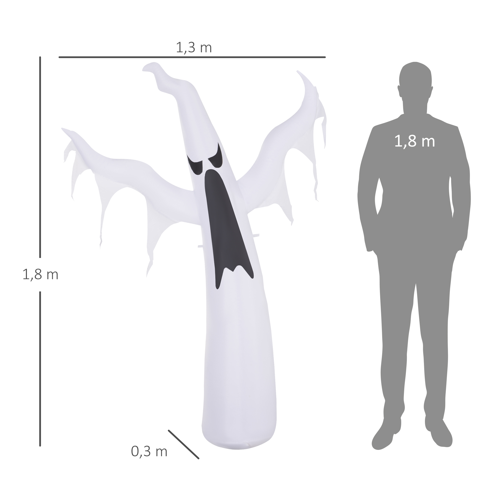 Halloween aufblasbares Gespenst 1,8 m Dekoration mit LEDs IP44 Selbstaufblasender Polyester Weiß 130 x 30 x 180 cm