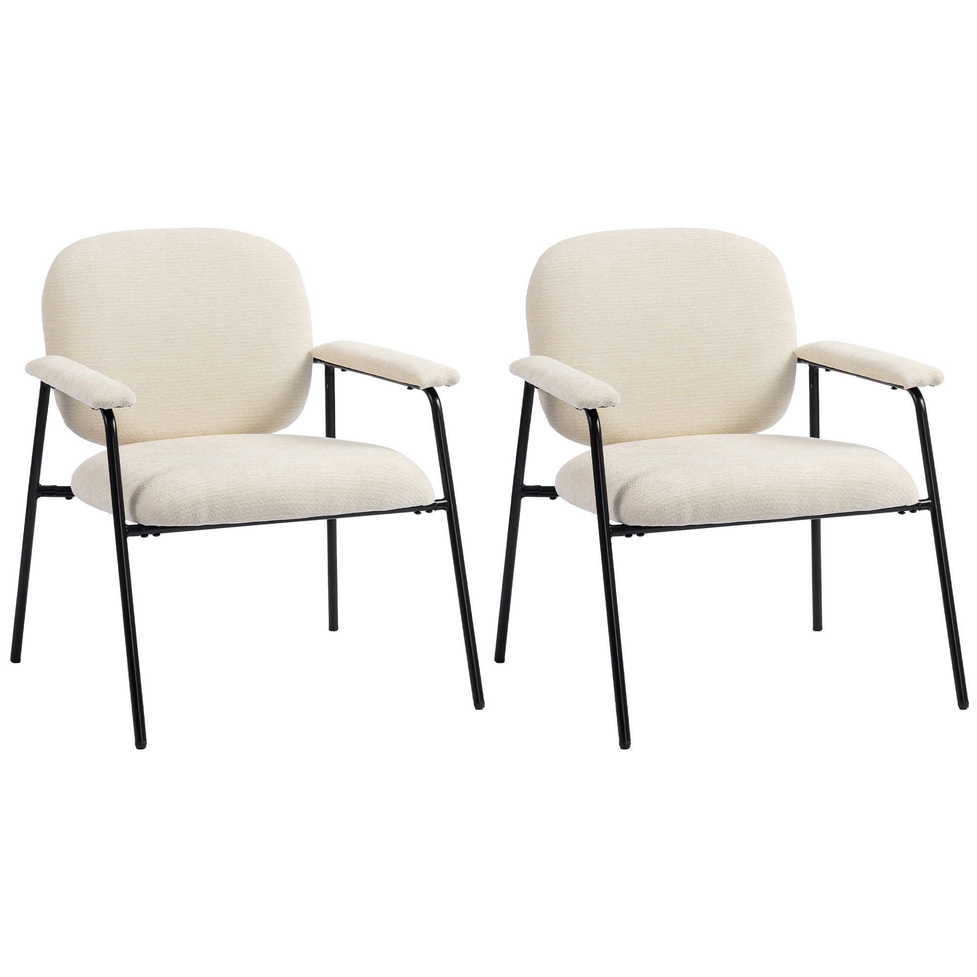 modernes 2er-Set Sessel, Chenille-Bezug, gepolsterte Armlehnen, Metallgestell, cremeweiß