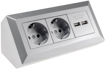2-fach Steckdosenblock + 2x USB, silber / 250V~/ 16A, Aufbaumontage, USB 3,1A