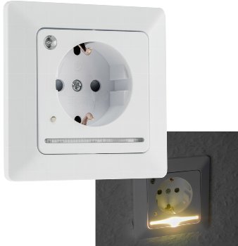 MILOS Schutzkontakt-Steckdose mit LED / weiß matt, 250V~/ 16A, Licht mit Sensor