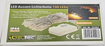 LED Batterie-Lichterkette "CT-TK100" 10m / warmweiß, IP44, 100 LEDs, mit 6Std.Timer
