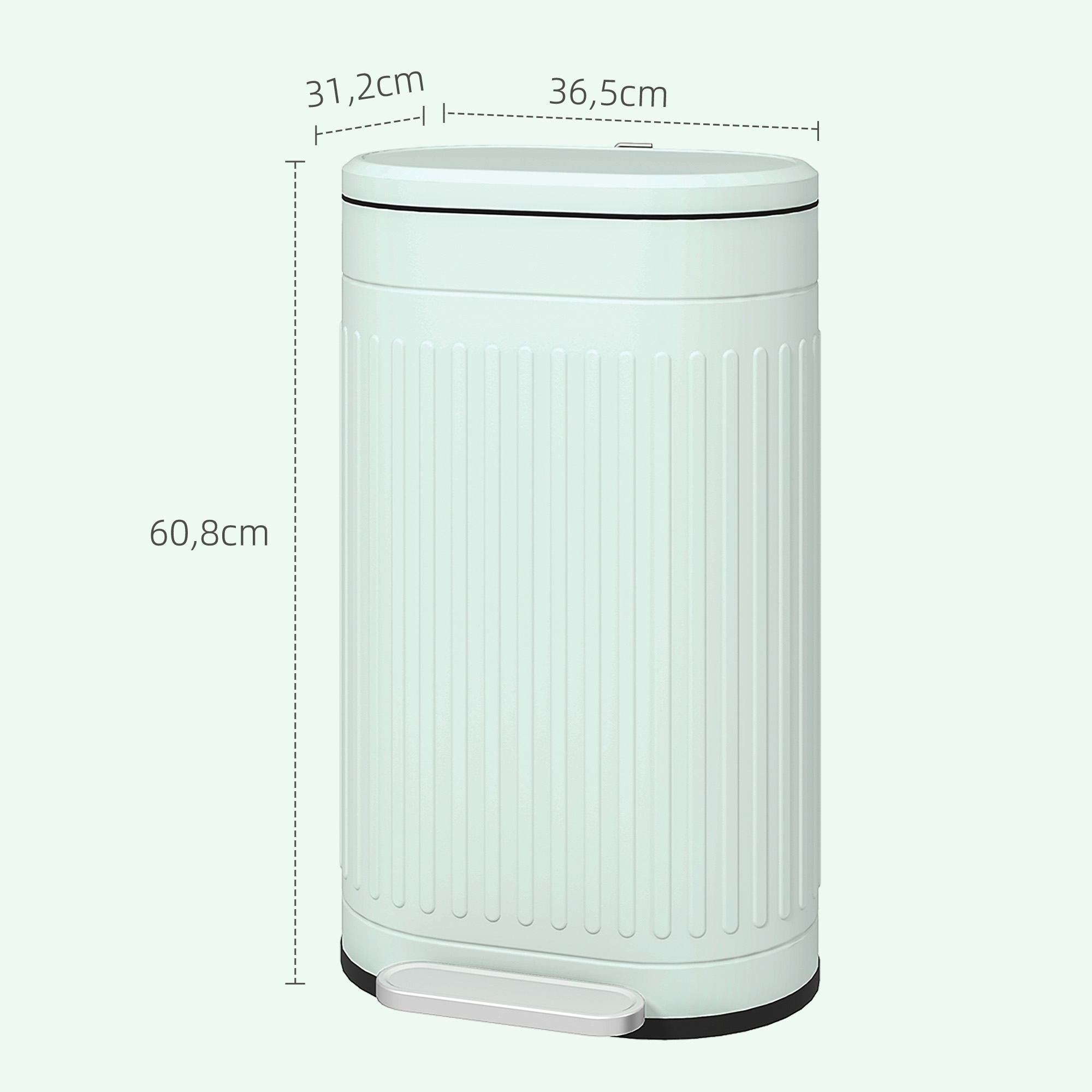 Mülleimer 30L Treteimer mit Deckel Fußpedal herausnehmbarem Inneneimer Soft-Close-Funktion 36,5 x 31,2 x 60,8 cm, Grün
