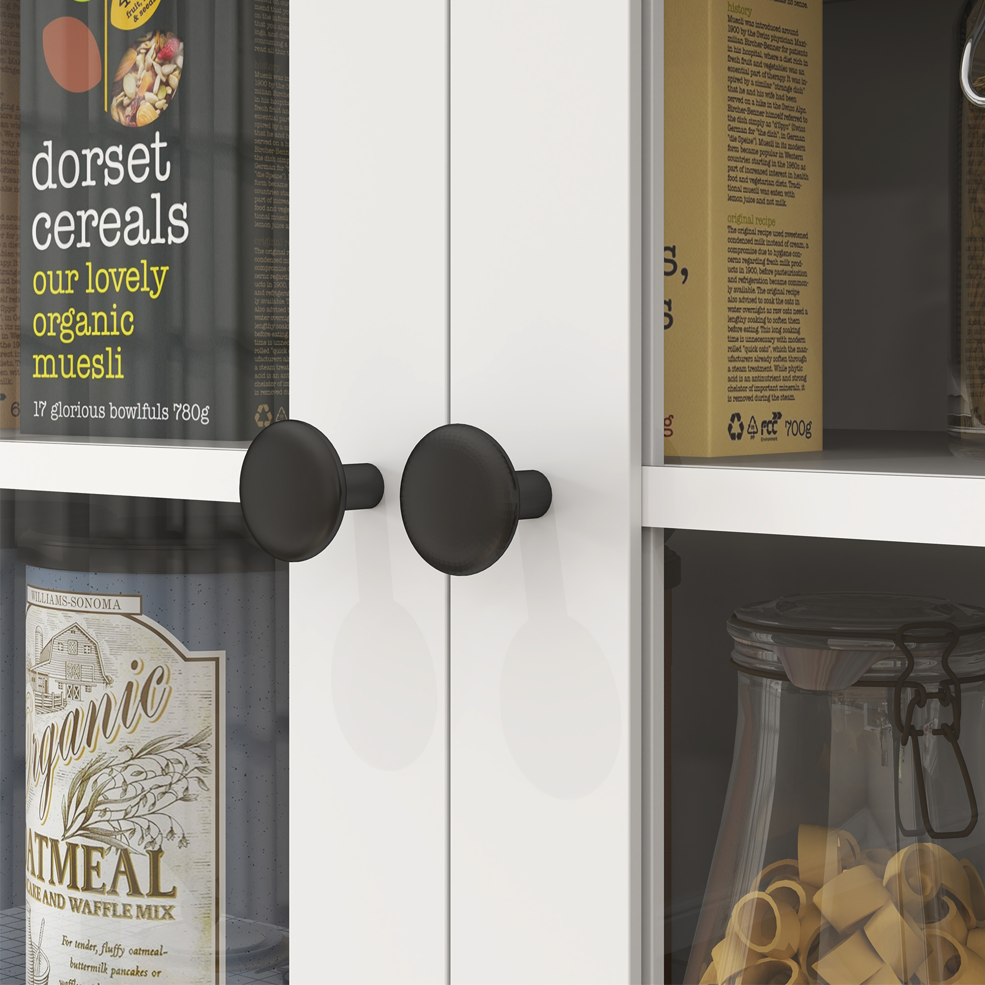 Freistehender Küchenschrank mit Arbeitsplatte für Mikrowelle, Kaffeemaschine, Schränke, Glastüren, Weiß