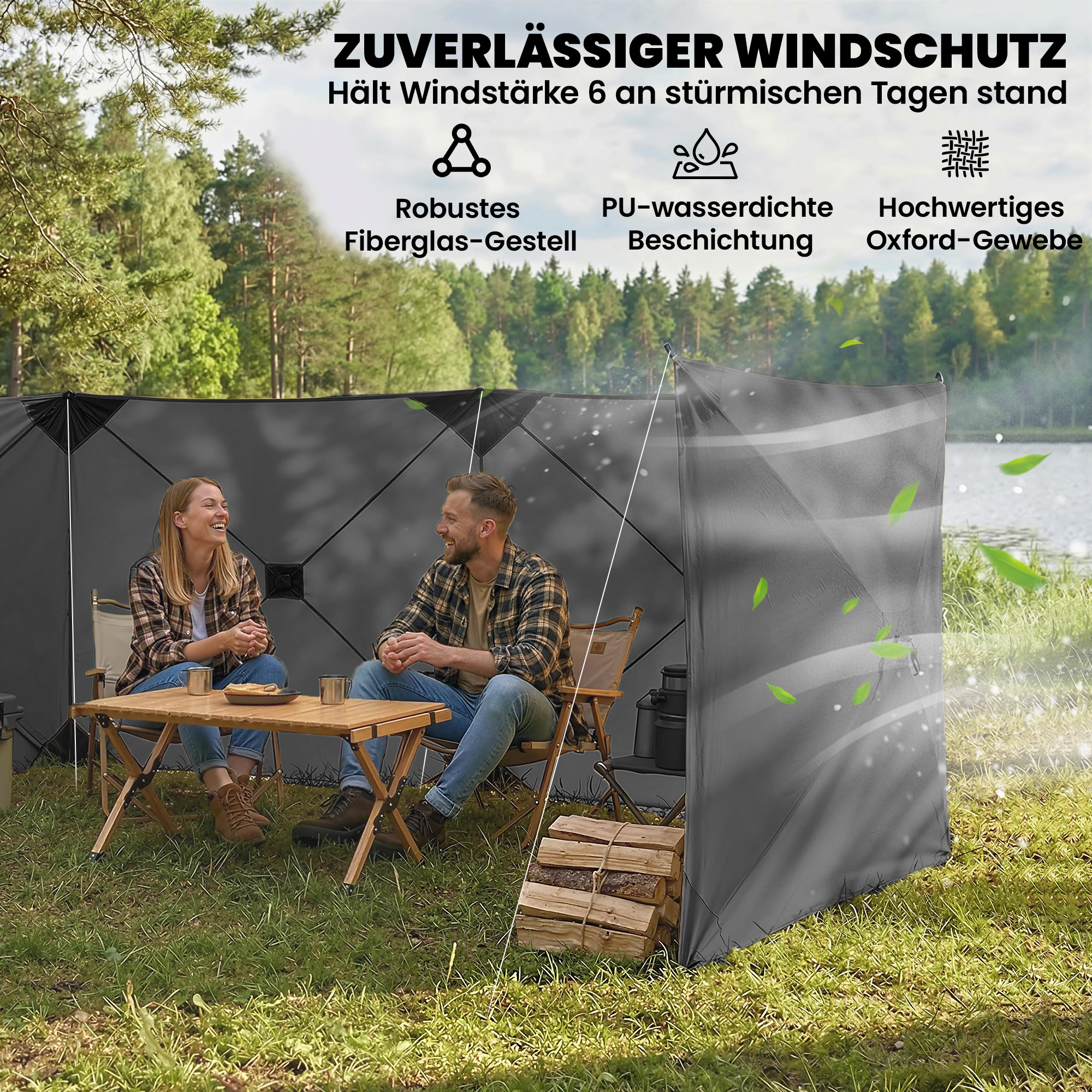 Windschutz faltbar Camping Sichtschutz mit Spannleinen Bodenhaken Tragetasche für Camping Garten 480 x 120 cm Dunkelgrau