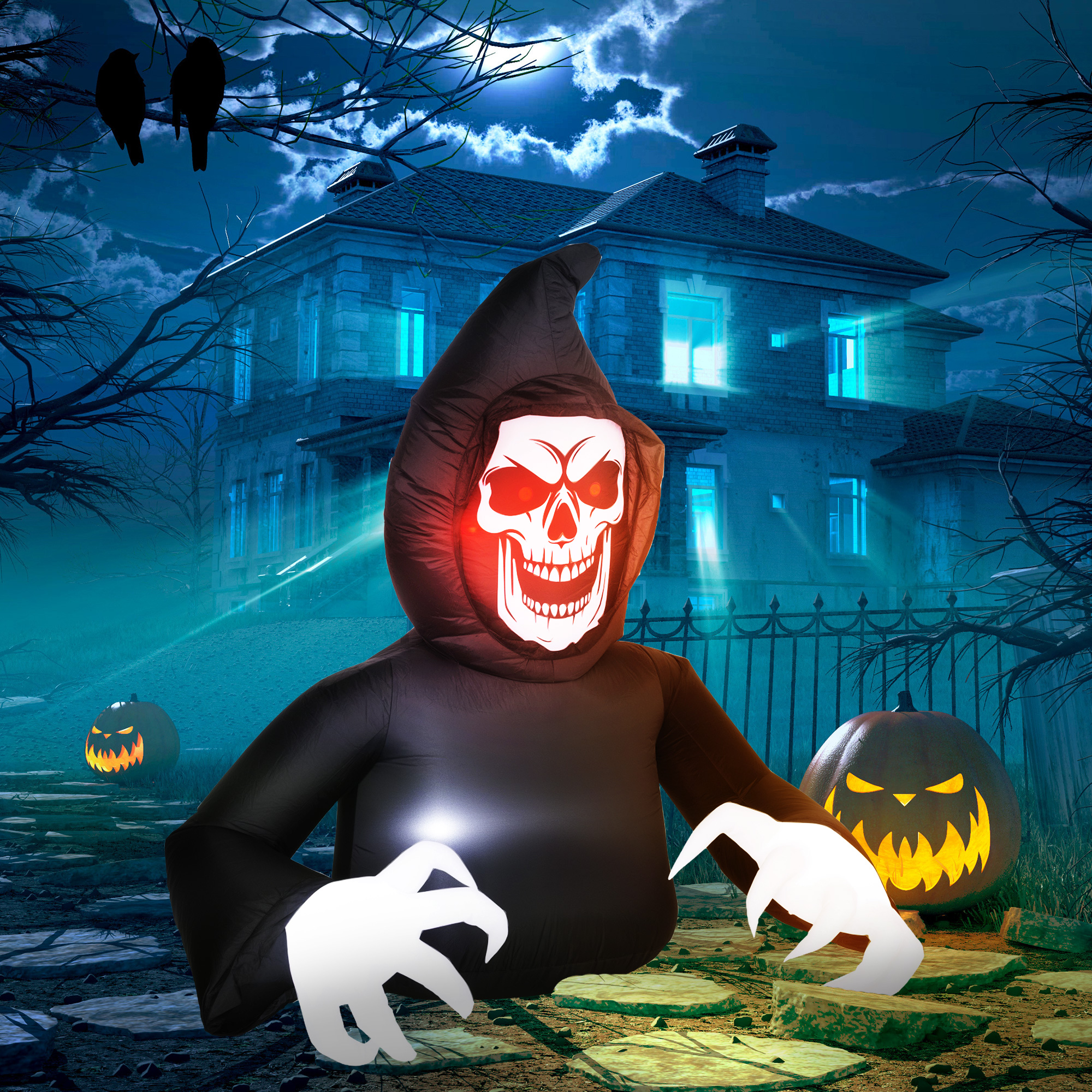 Aufblasbare Halloween-Dekoration, Sensenmann, LED-Leuchten, Gebläse, Kabel Aufblasbare Halloween-Dekoration, Sensenmann, LED-Leuchten, Gebläse, Kabel