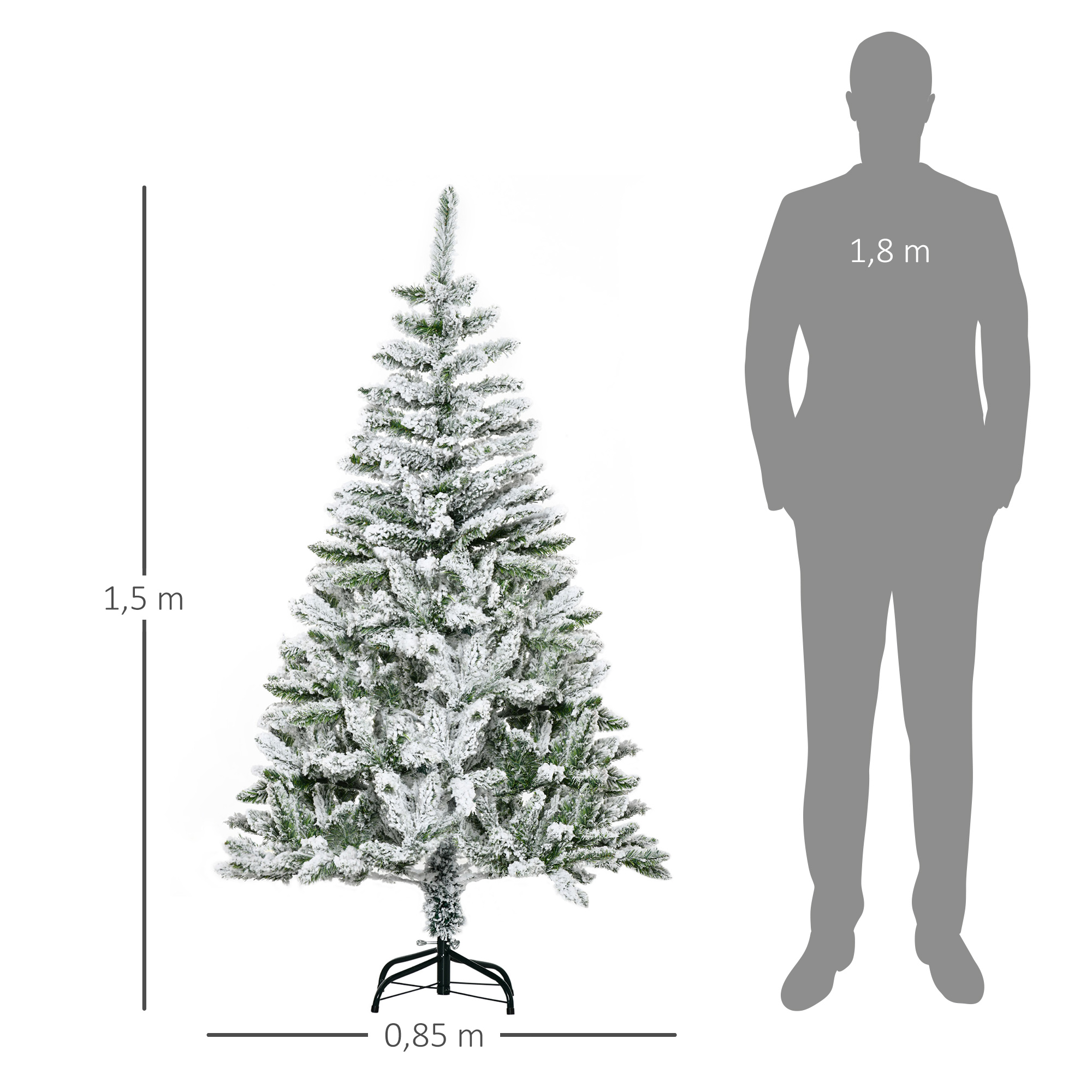 Künstlicher Weihnachtsbaum, Schnee-Effekt, flammenhemmend, Scharnierkonstruktion, Grün/Weiß