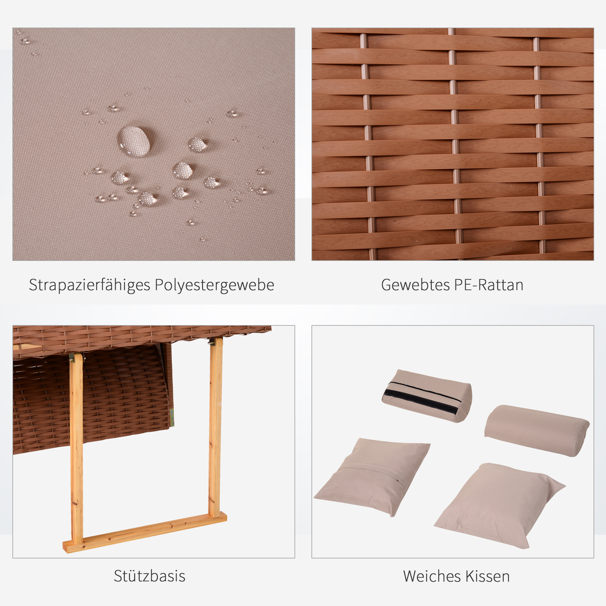 Strandkorb für 2 Personen mit neigbarer Rücklehne Beige 118 x 79 x 160cm