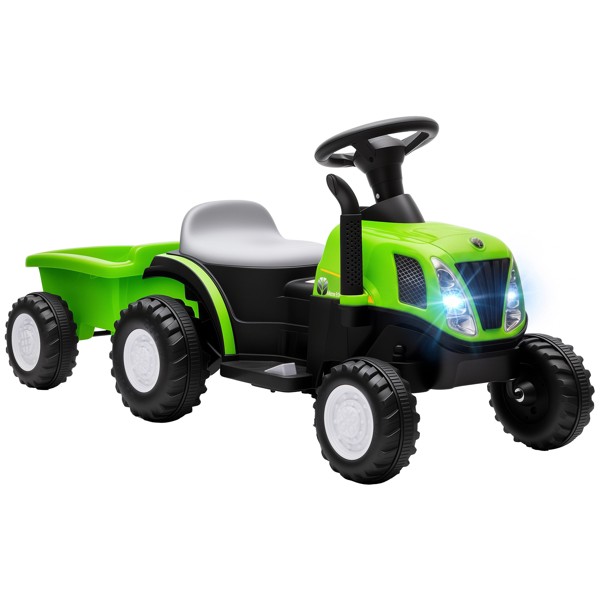Kinder Traktor mit abnehmbar Anhänger Aufsitztraktor mit Lithium-Akku Fußpedal, Musik, Hupe Licht, Grün