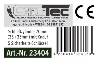 Schließzylinder 70mm (35+35mm) mit Knauf, Profil-Zylinder, 5 Sicherheits-Schlüssel
