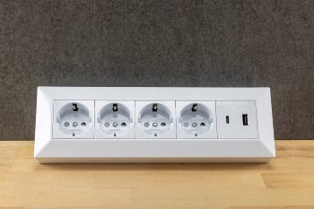 4-fach Steckdosenblock, USB-A+C, weiß / 250V~/ 16A, Aufbaumontage, USB 3,1A, PD