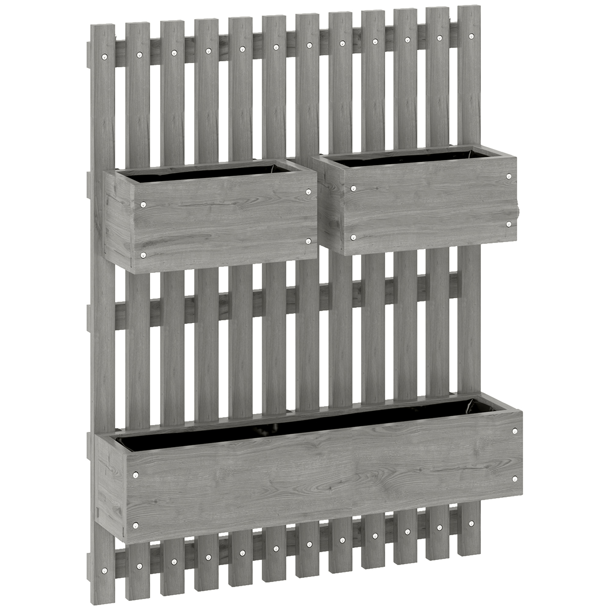Blumenkasten-Set, Wandmontage, frei versetzbar, Massivholz, 60 x 16 x 80 cm