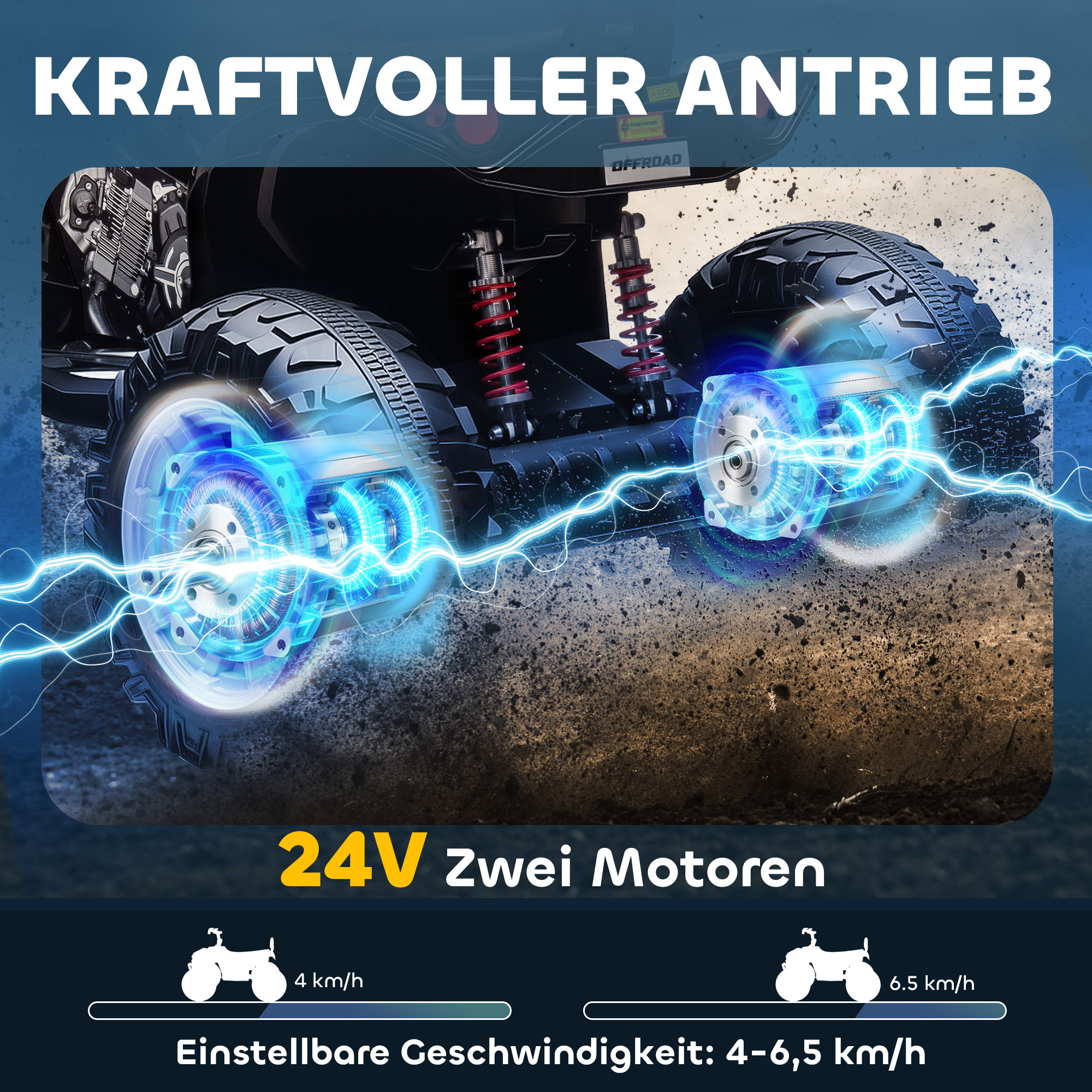 Kinder-Elektro-Quad, 24V Elektro-Fahrzeug mit 4 Rädern, Scheinwerfer, USB-Anschluss, MP3-Funktion, 6,5 km/h, 3-8 Jahre