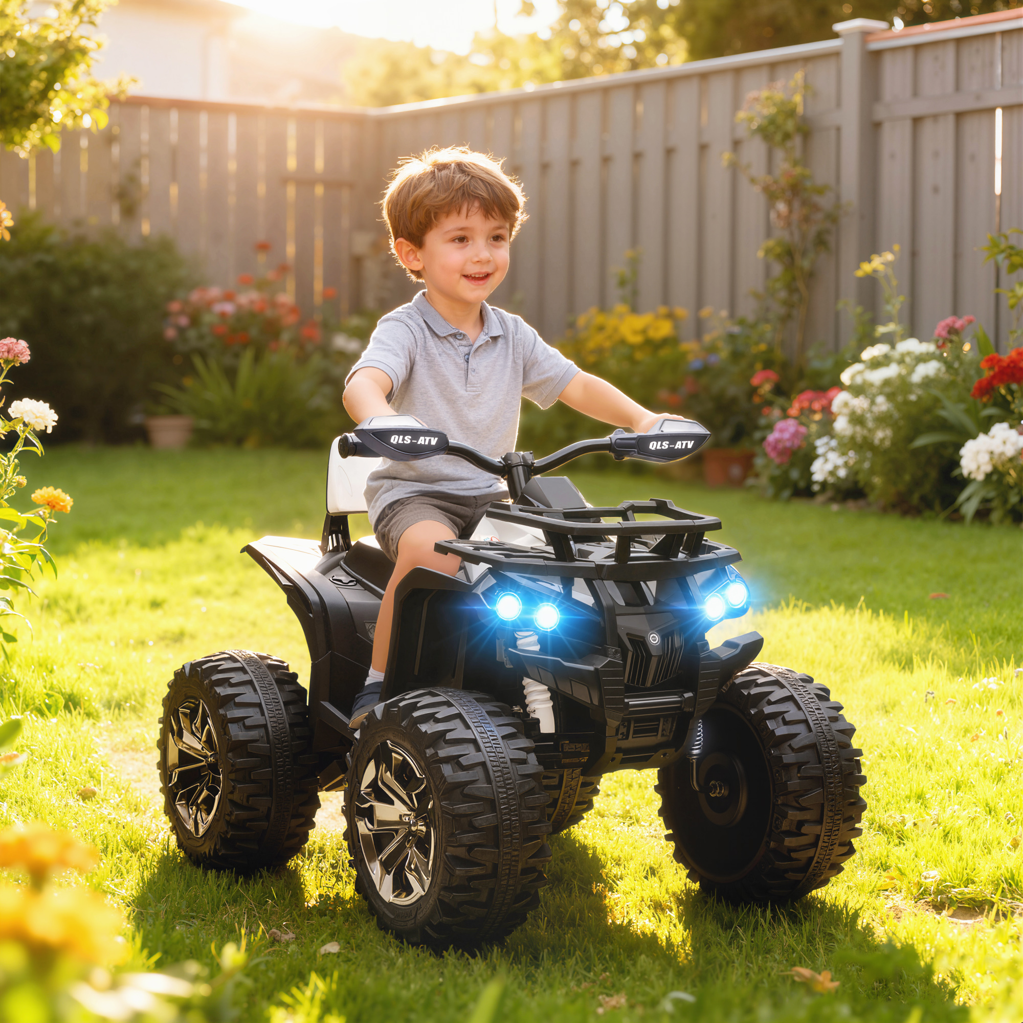Elektro-Kinderquad, 3-8 km/h, 45 Min. Betriebszeit, LED-Scheinwerfer, Musikplayer mit USB, für Kinder 3 bis 5 Jahre