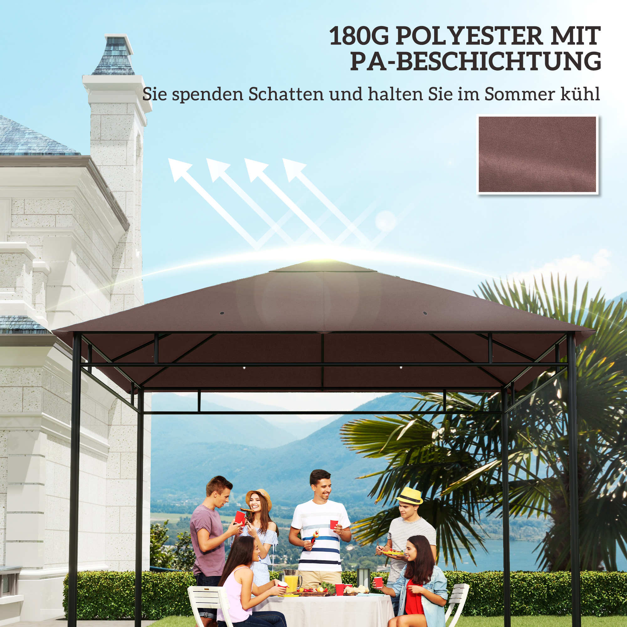 Ersatzdach für Gartenpavillon, Polyester, 2,98 x 2,95 m, Kaffee