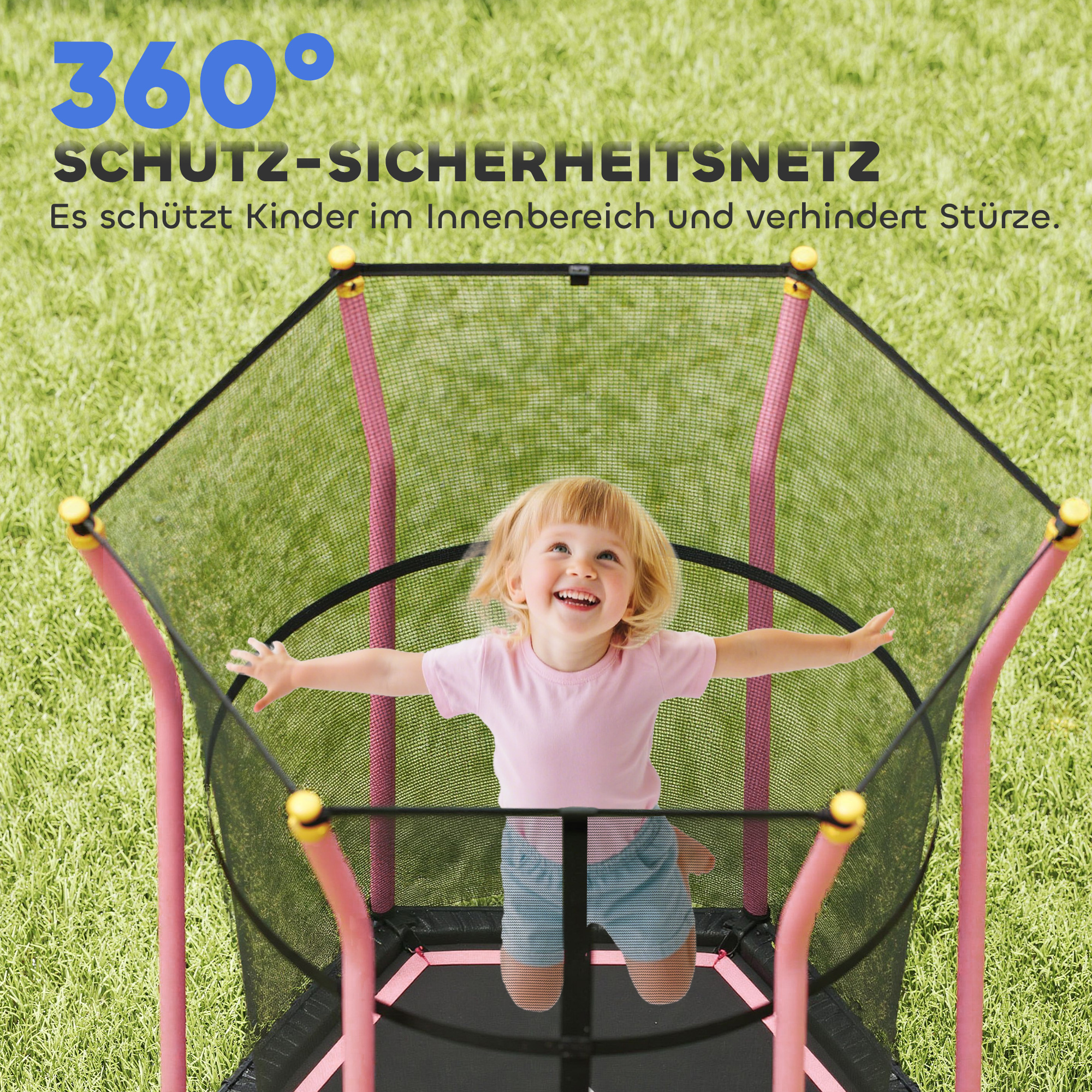 Trampolin für Kinder, Ø163,5 cm, mit Sicherheitsnetz, gepolstert, Stahl, belastbar bis 50 kg