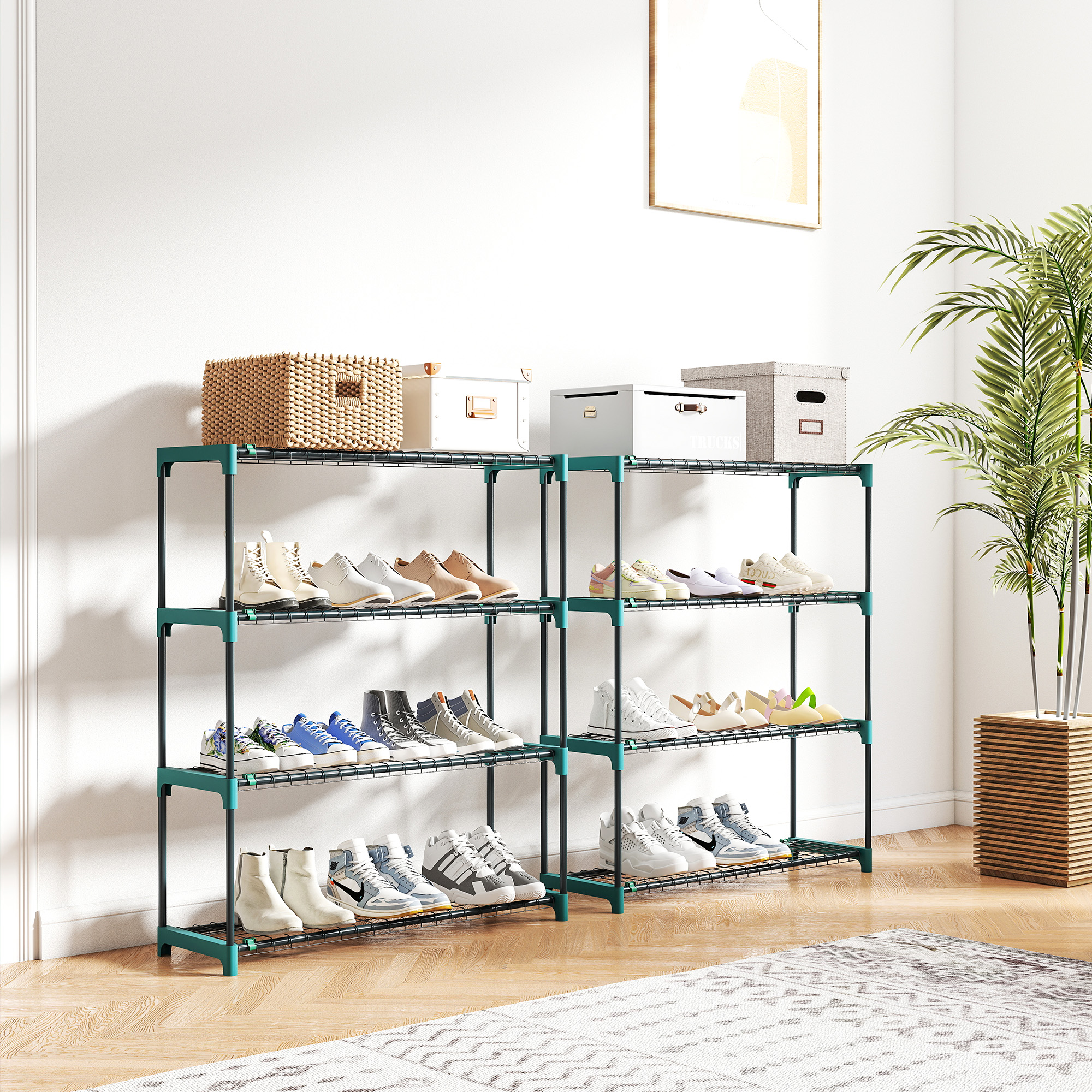 2er-Set Pflanzenständer, 4-Etagen 104 cm hoch Blumenständer für Innen Außen Stahl Dunkelgrün