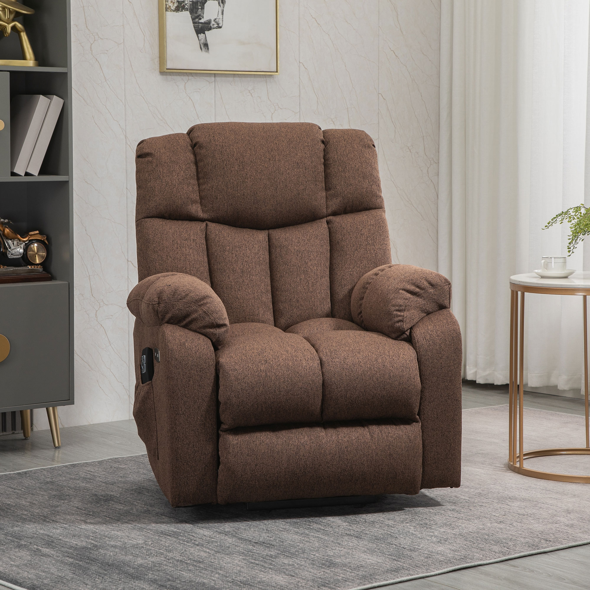 Aufstehsessel mit Liegefunktion und Fernbedienung 92 x 95 x 107 cm, Braun