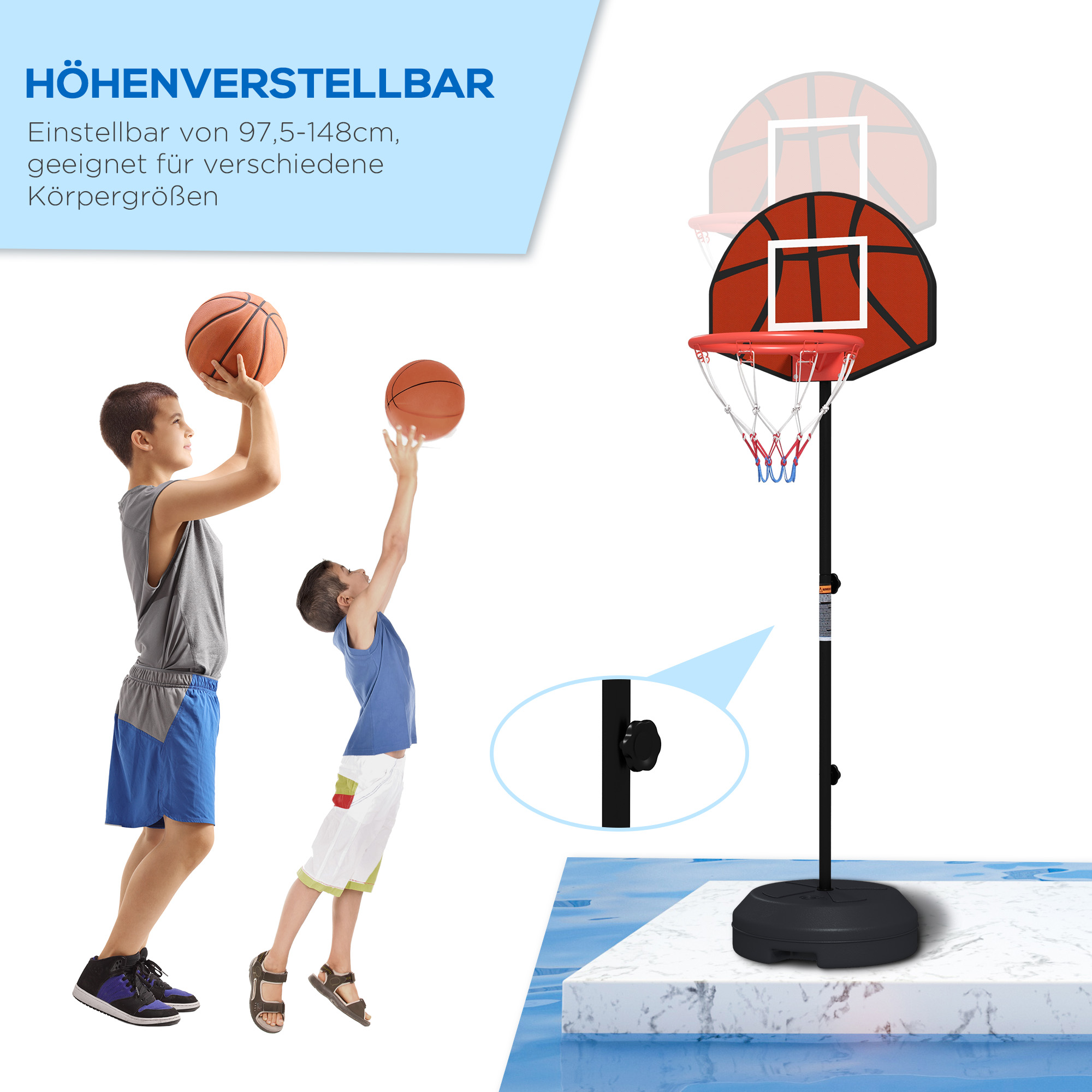 Basketballständer, höhenverstellbar, Magnet-Dartscheibe, 98-148cm, Schwarz