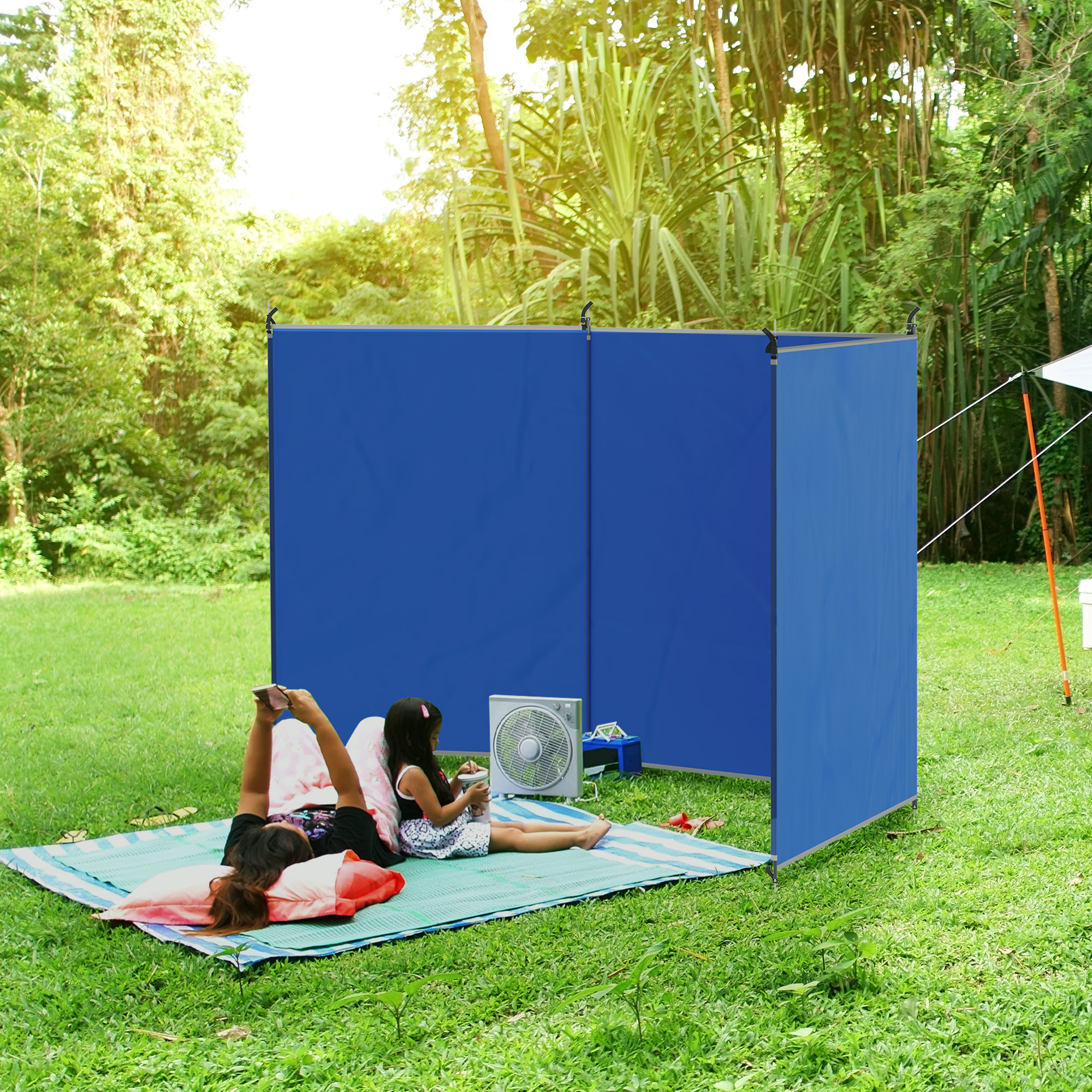 Windschutz faltbar Camping Sichtschutz mit Tragetasche Stahlstangen für Camping Garten Strand 450 x 150 cm Blau