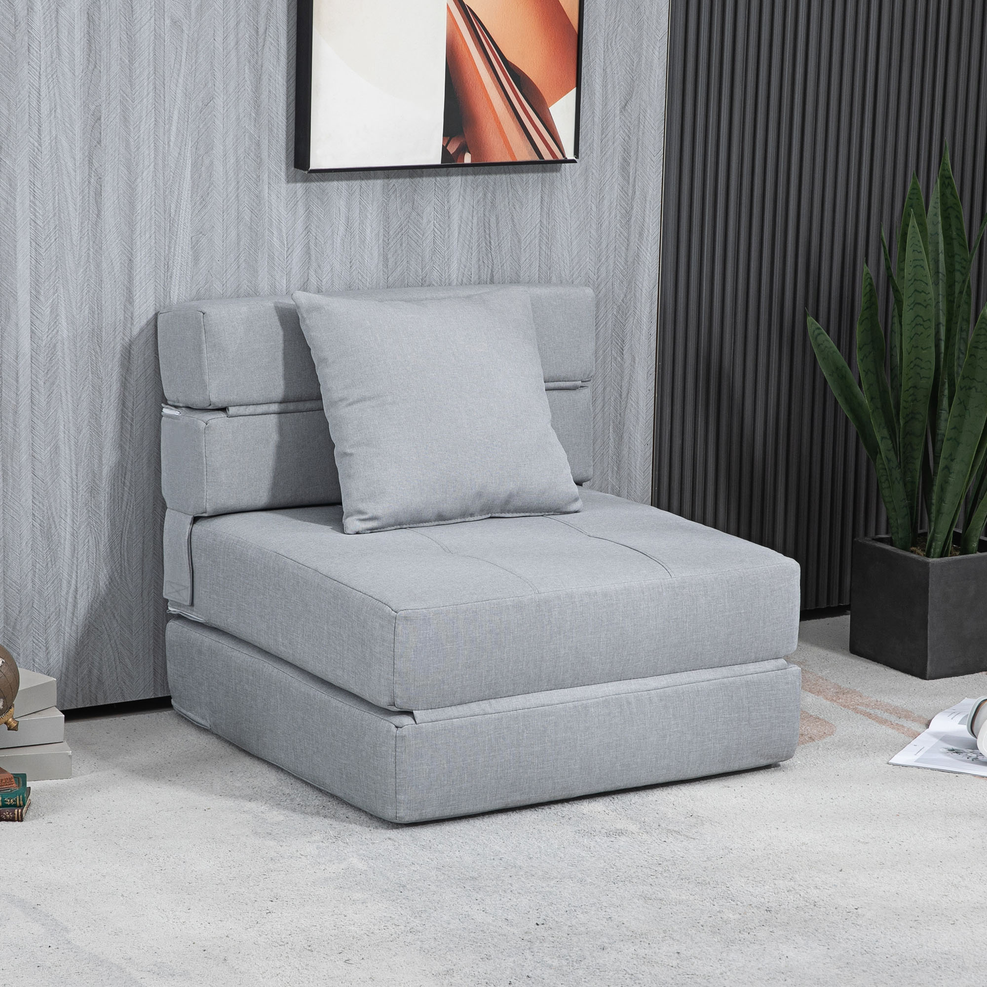 Relaxsessel Liegesessel Sessel mit Bettfunktion, inkl. 1 Kissen, 70 cm x 70 cm x 61 cm, Hellgrau