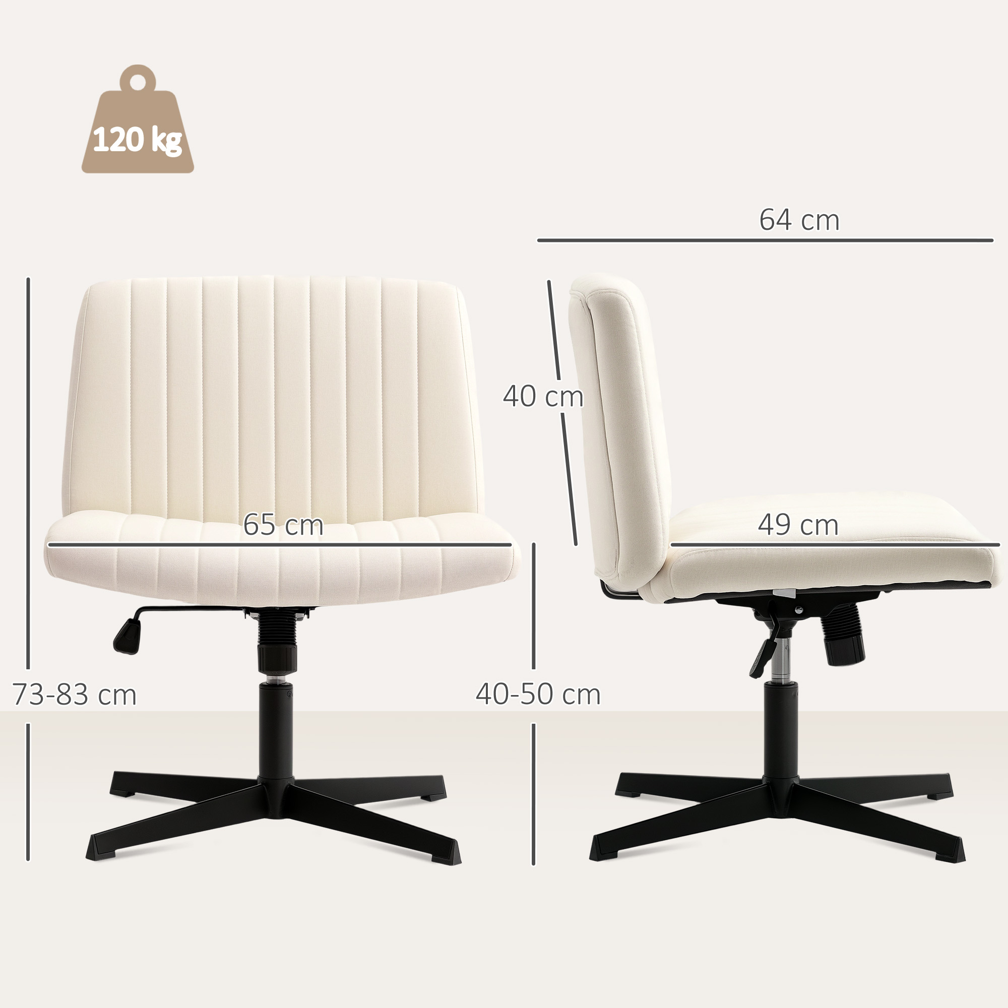 Homeoffice Stuhl höhenverstellbar Drehstuhl mit Leinenoptik Schneidersitz-Stuhl bis 120 kg belastbar, Cremeweiß