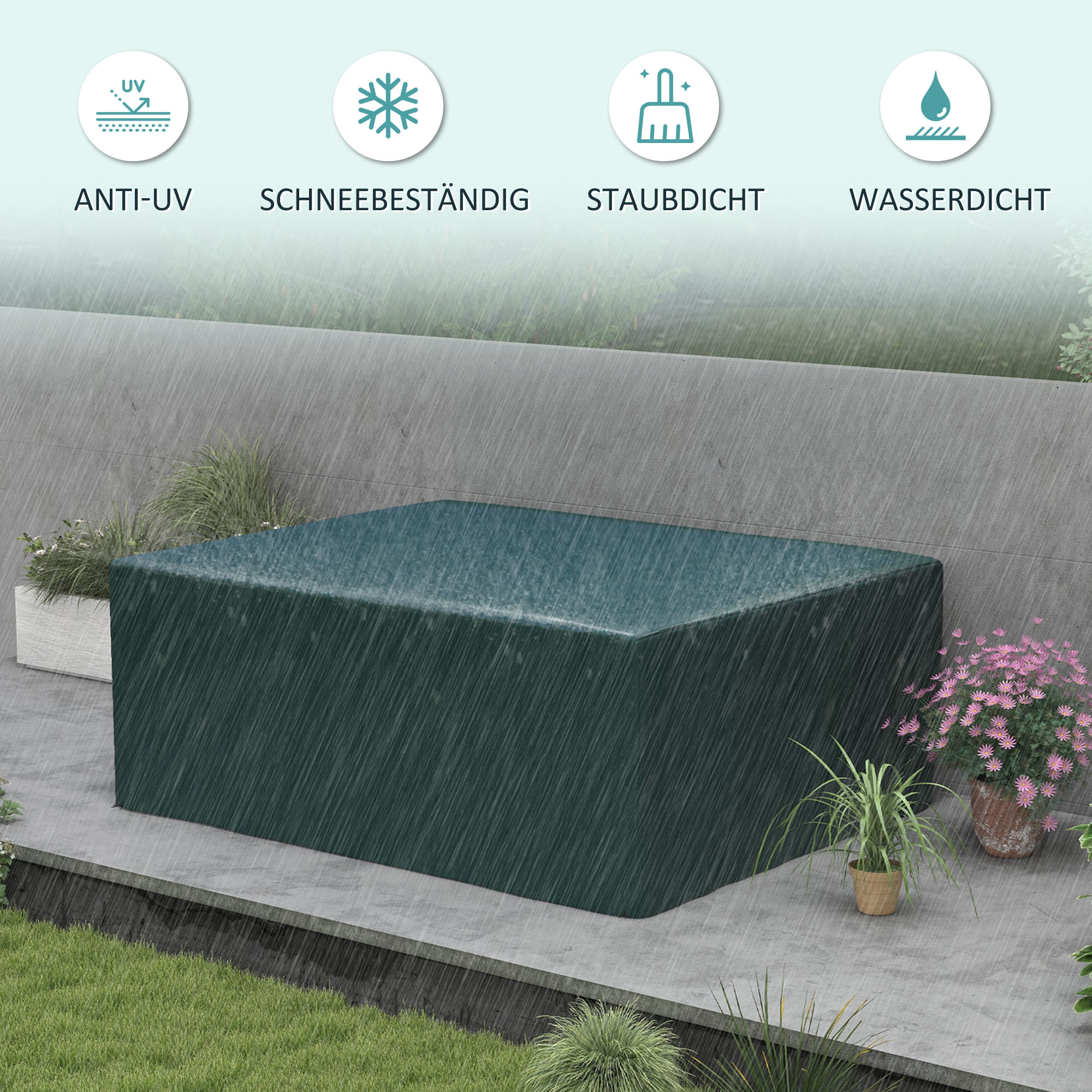 Schutzhülle für Gartenmöbel Winterfest Wasserdicht Abdeckung Anti-UV Abdeckplane Gewebe Abdeckhaube für Gartentische Terrassenmöbel Rechteckig 235 x 190 x 90cm Grün