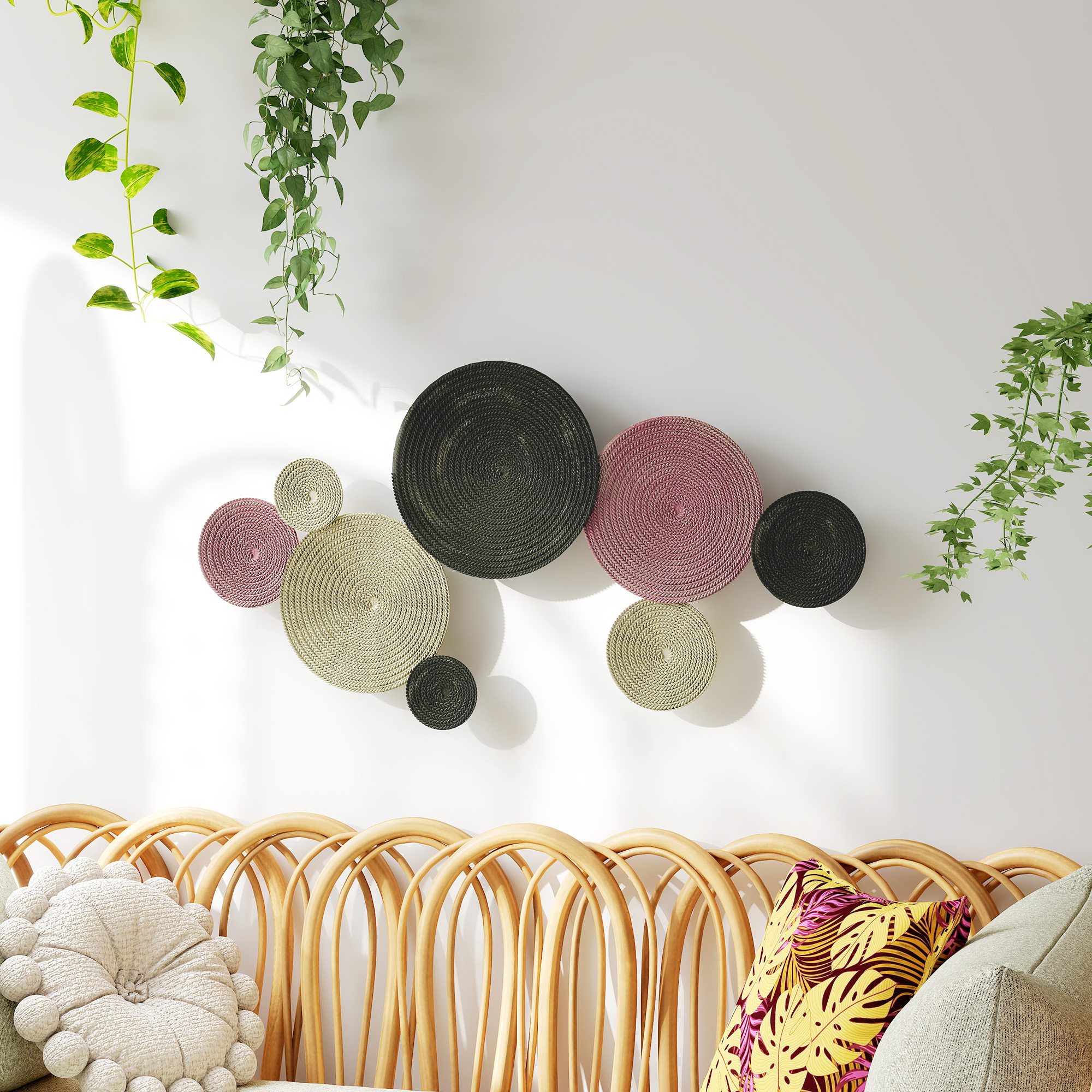 Wanddekor-Set im Disk-Design, 8 Metallscheiben, vielseitig einsetzbar, Mehrfarbig